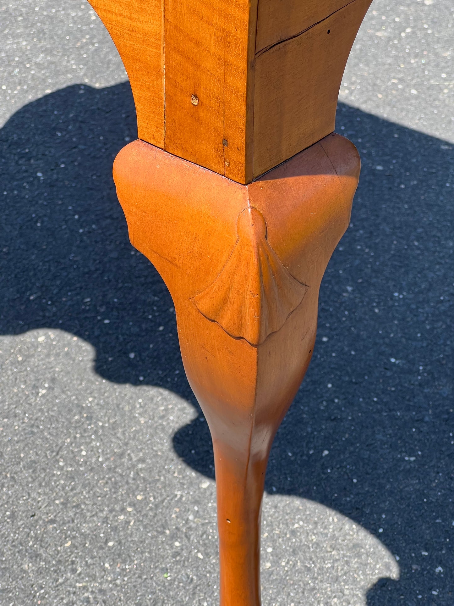 Antique 18th Century Newport Curly Maple Lowboy with Spade Feet