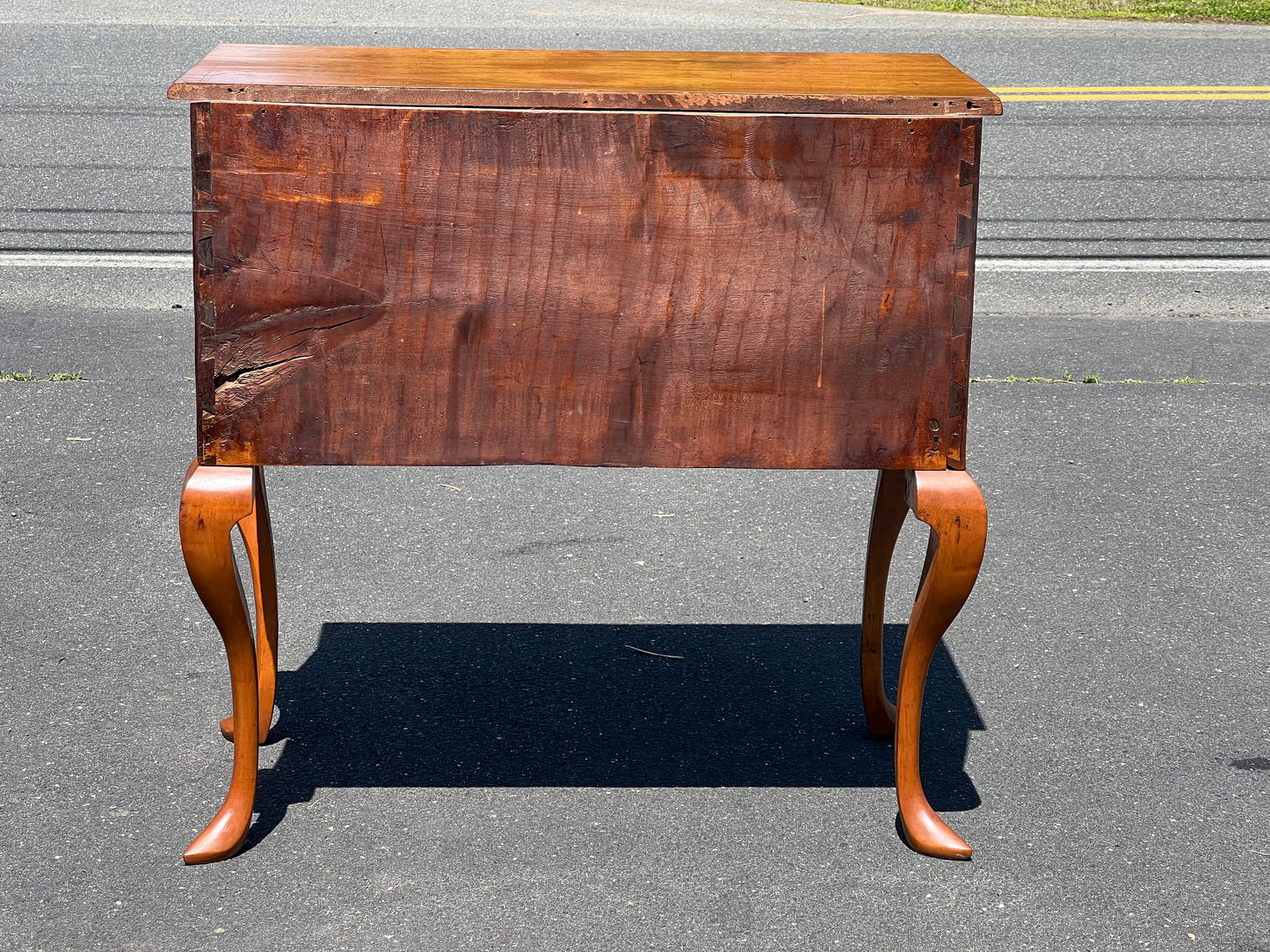 Antique 18th Century Newport Curly Maple Lowboy with Spade Feet