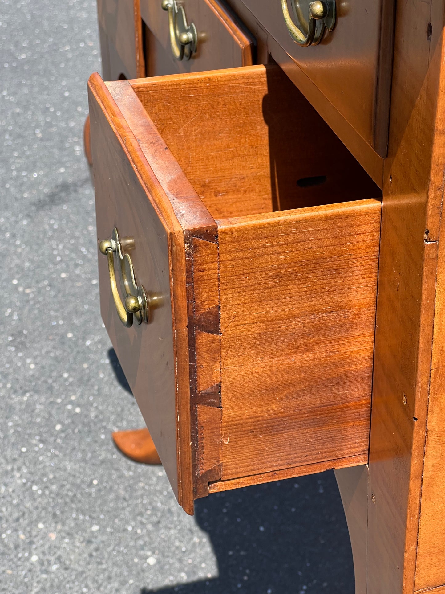 Antique 18th Century Newport Curly Maple Lowboy with Spade Feet