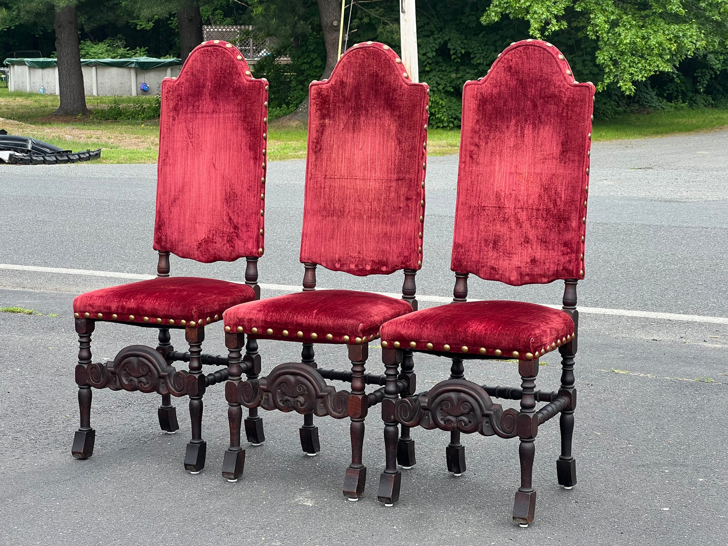 Antique Set of Three William & Mary High Back Side Chairs