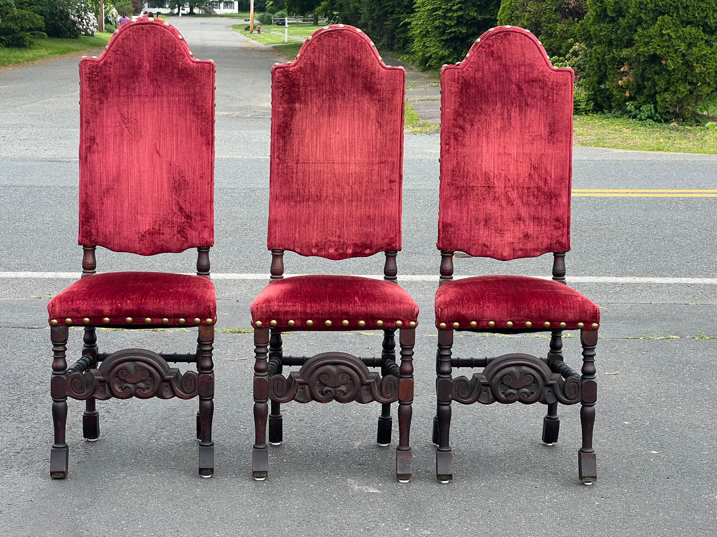 Antique Set of Three William & Mary High Back Side Chairs