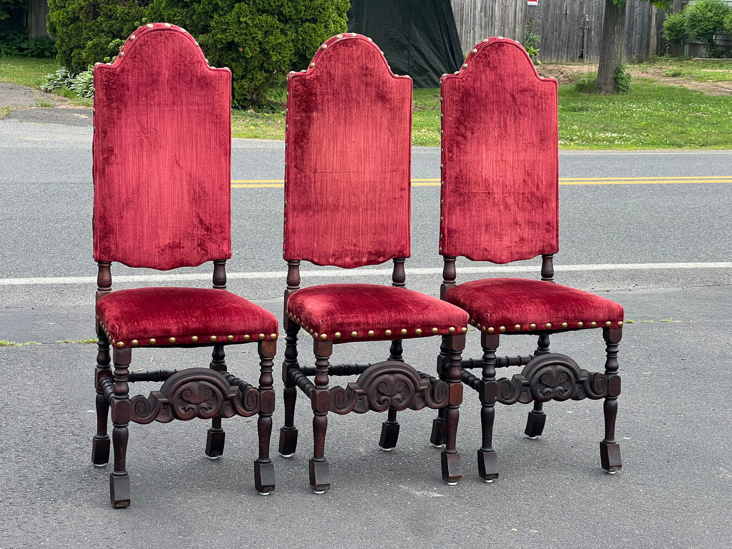 Antique Set of Three William & Mary High Back Side Chairs