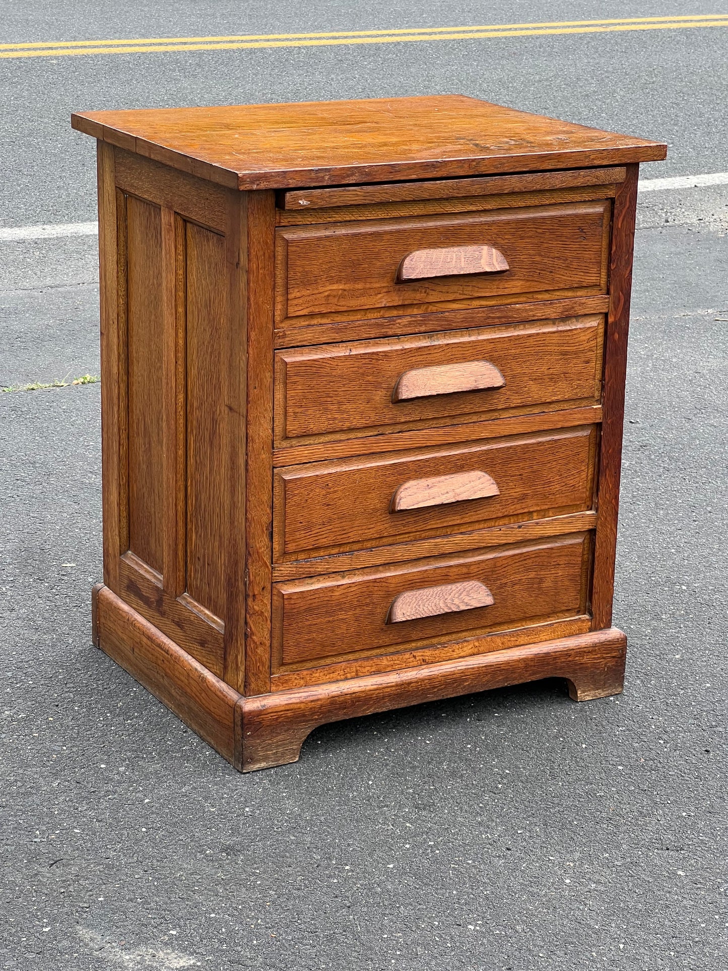 Antique Quarter Sawn Oak Four Drawer Office Cabinet c. 1920