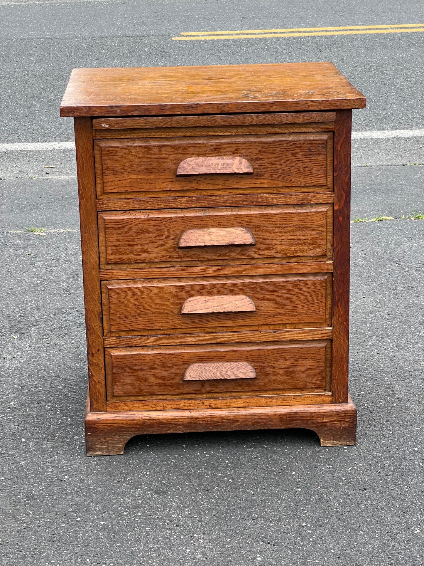 Antique Quarter Sawn Oak Four Drawer Office Cabinet c. 1920