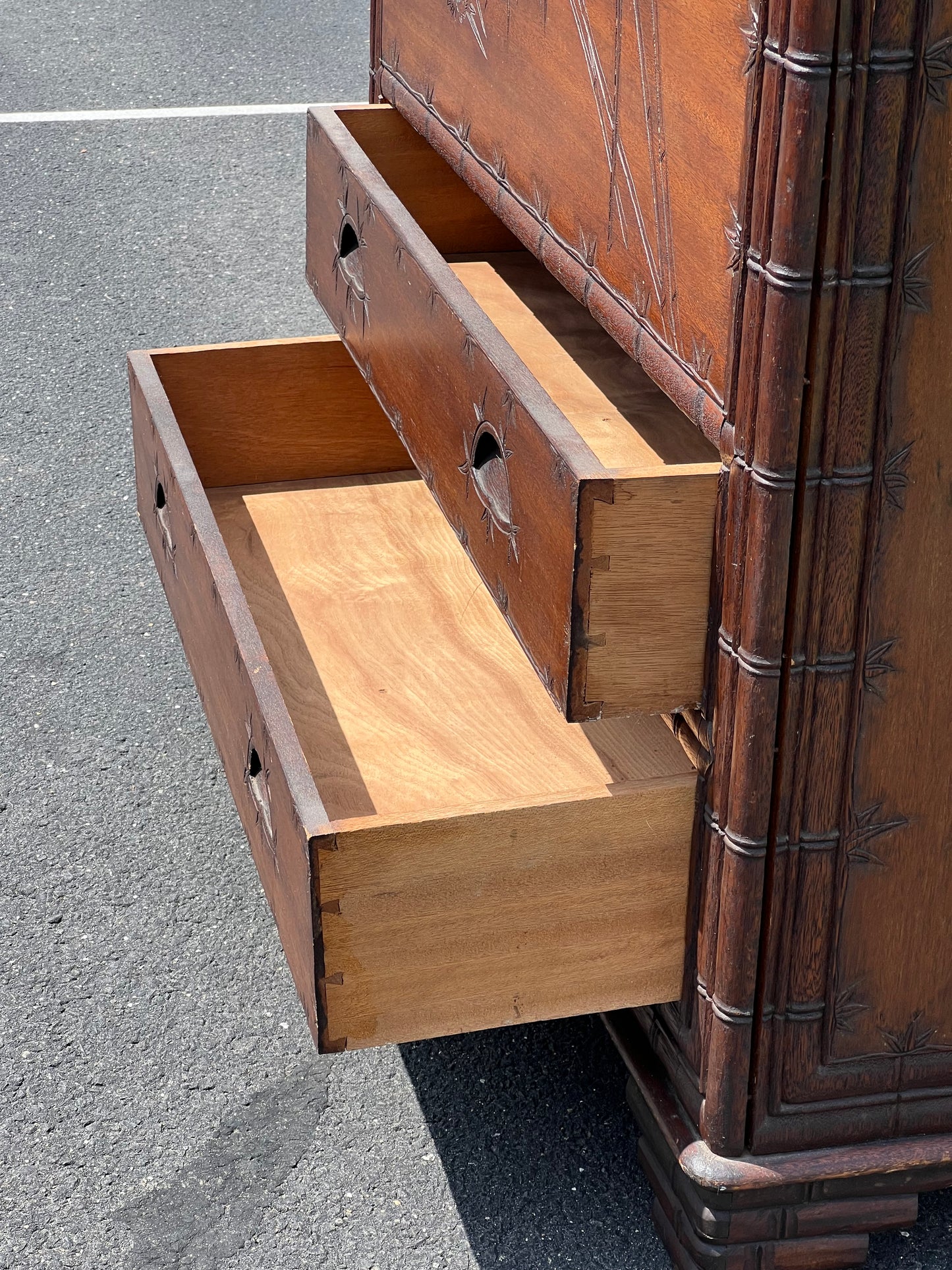 Antique Asian Carved Camphor Wood Two Drawer Blanket Chest c. 1900