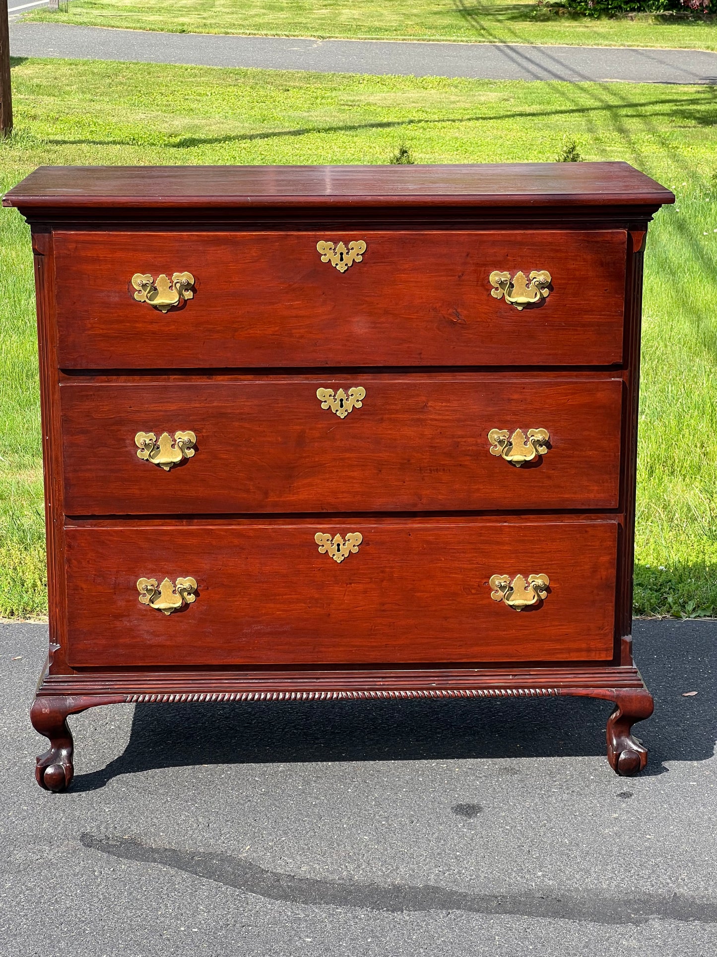 Antique Mahogany Three Drawer Chippendale Chest c. 1820