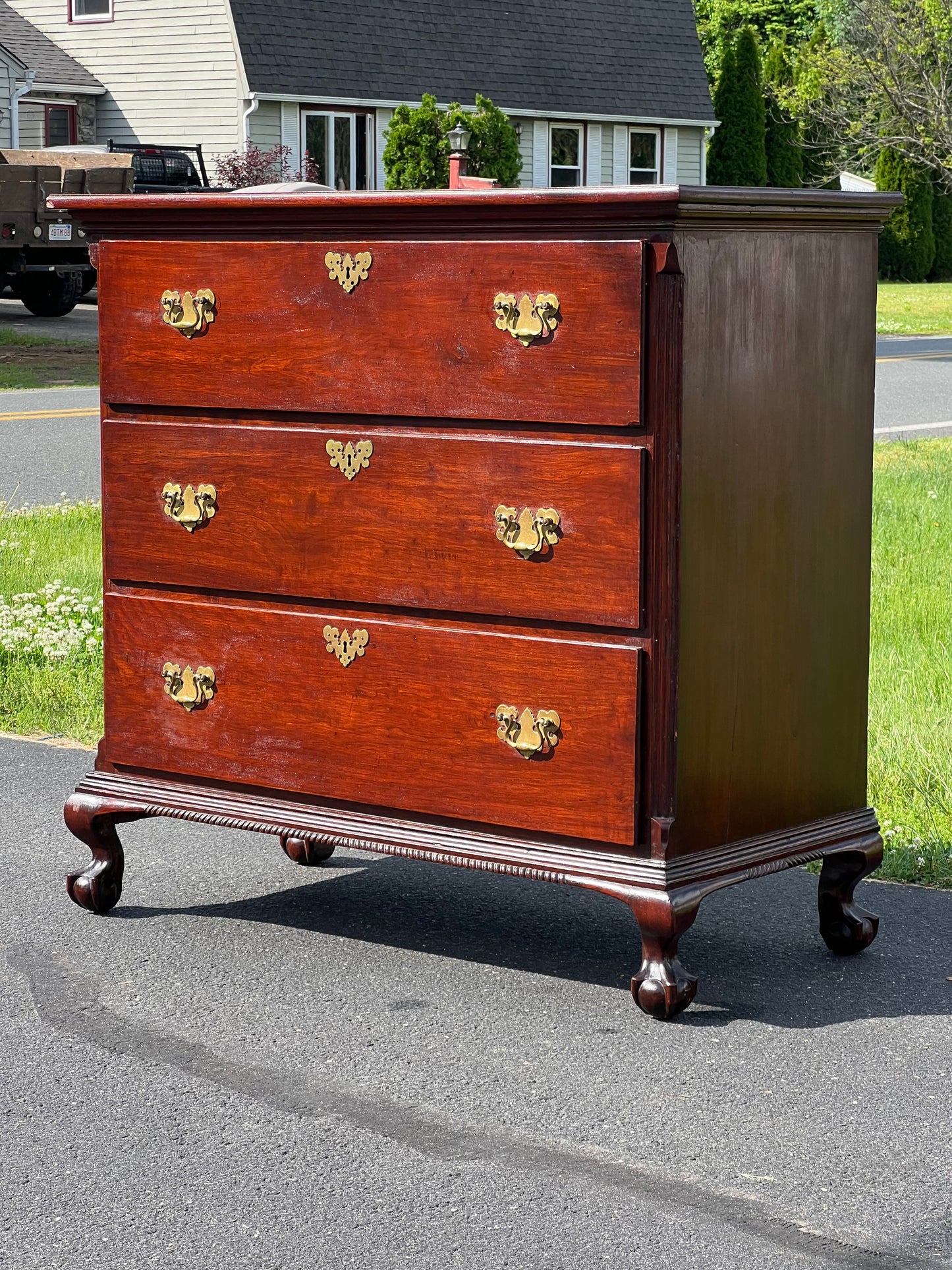 Antique Mahogany Three Drawer Chippendale Chest c. 1820