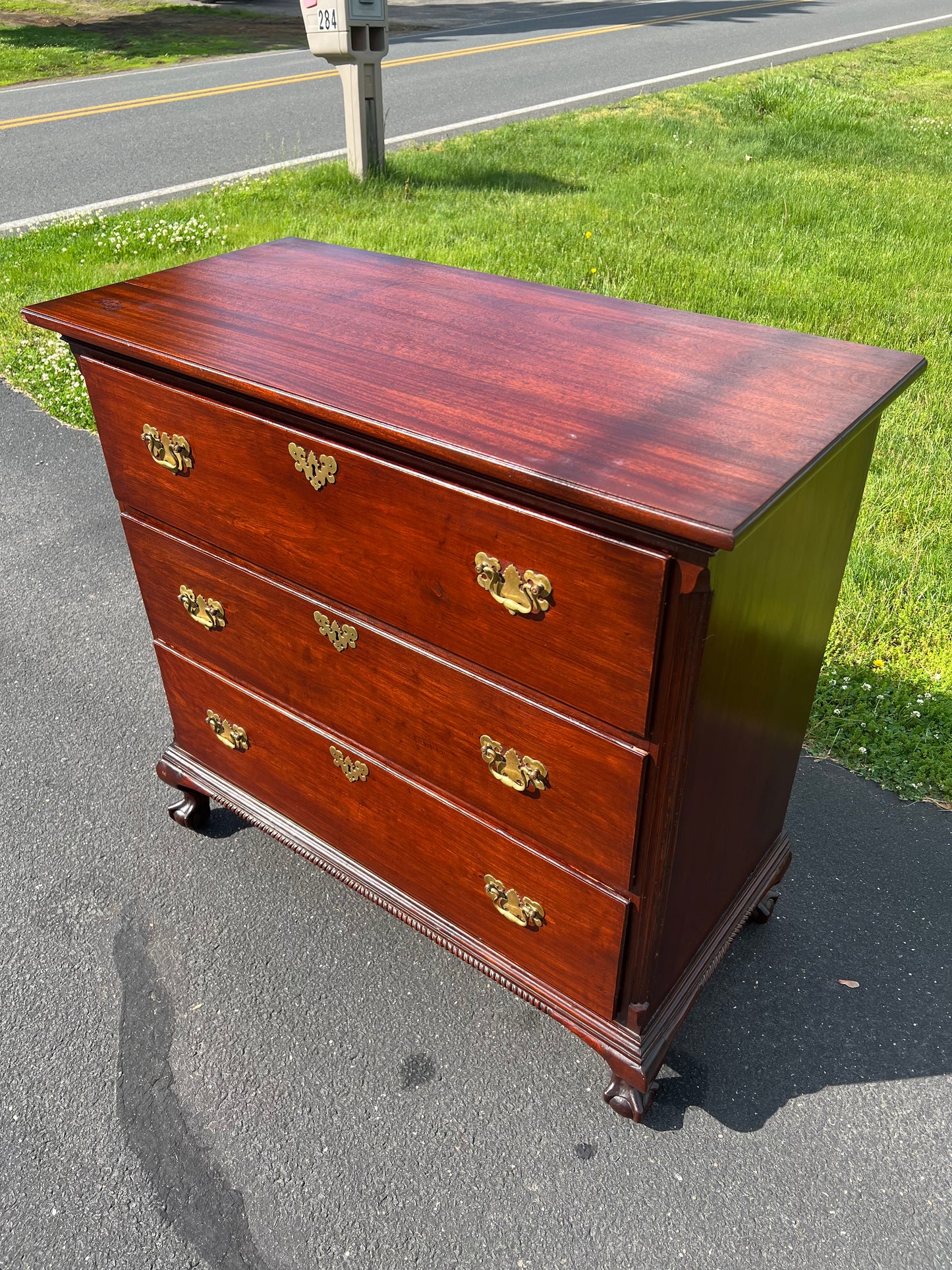 Antique Mahogany Three Drawer Chippendale Chest c. 1820