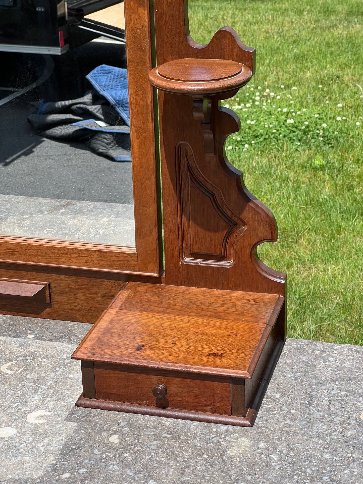 Antique Victorian Marble Top Walnut Burl Three Drawer Chest with Mirror