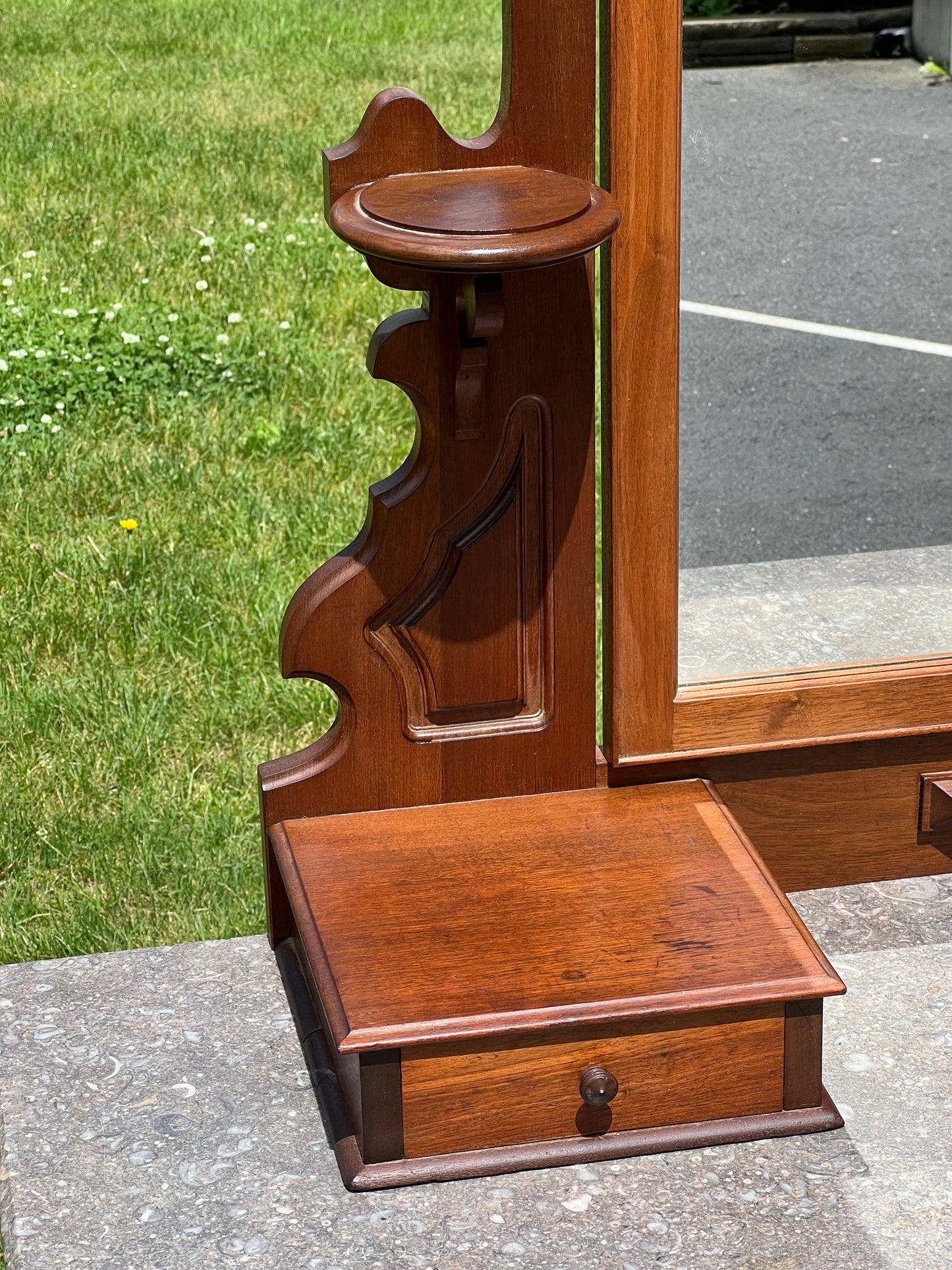 Antique Victorian Marble Top Walnut Burl Three Drawer Chest with Mirror