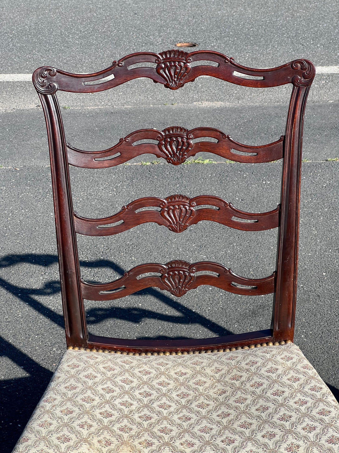 Pair of Chippendale Style Ribbon Back Chairs with Curved Seats