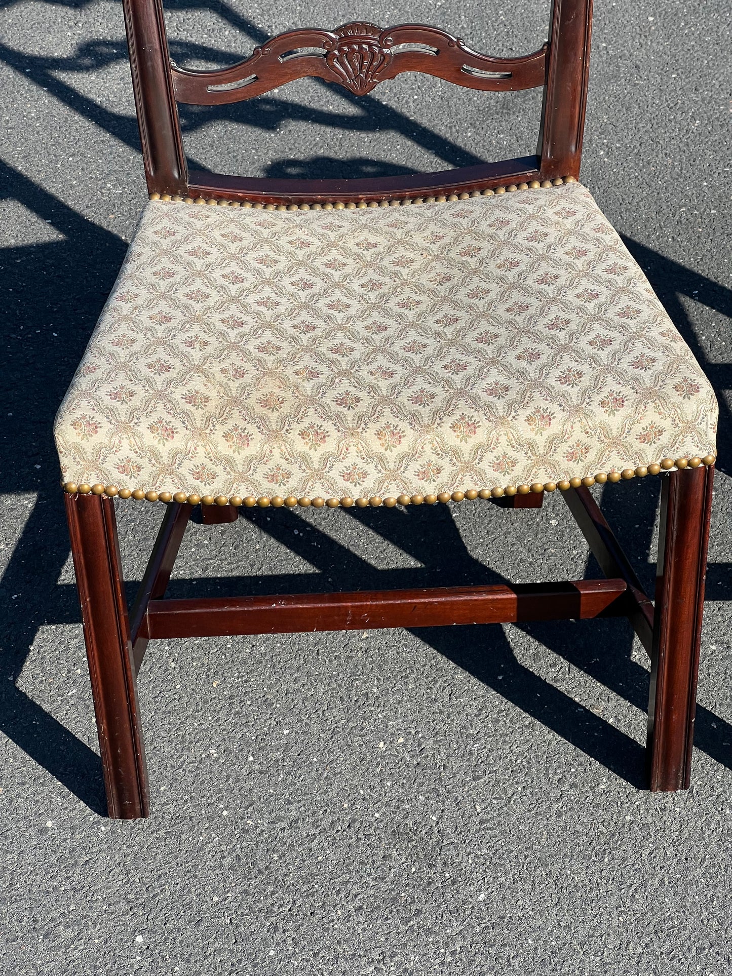 Pair of Chippendale Style Ribbon Back Chairs with Curved Seats