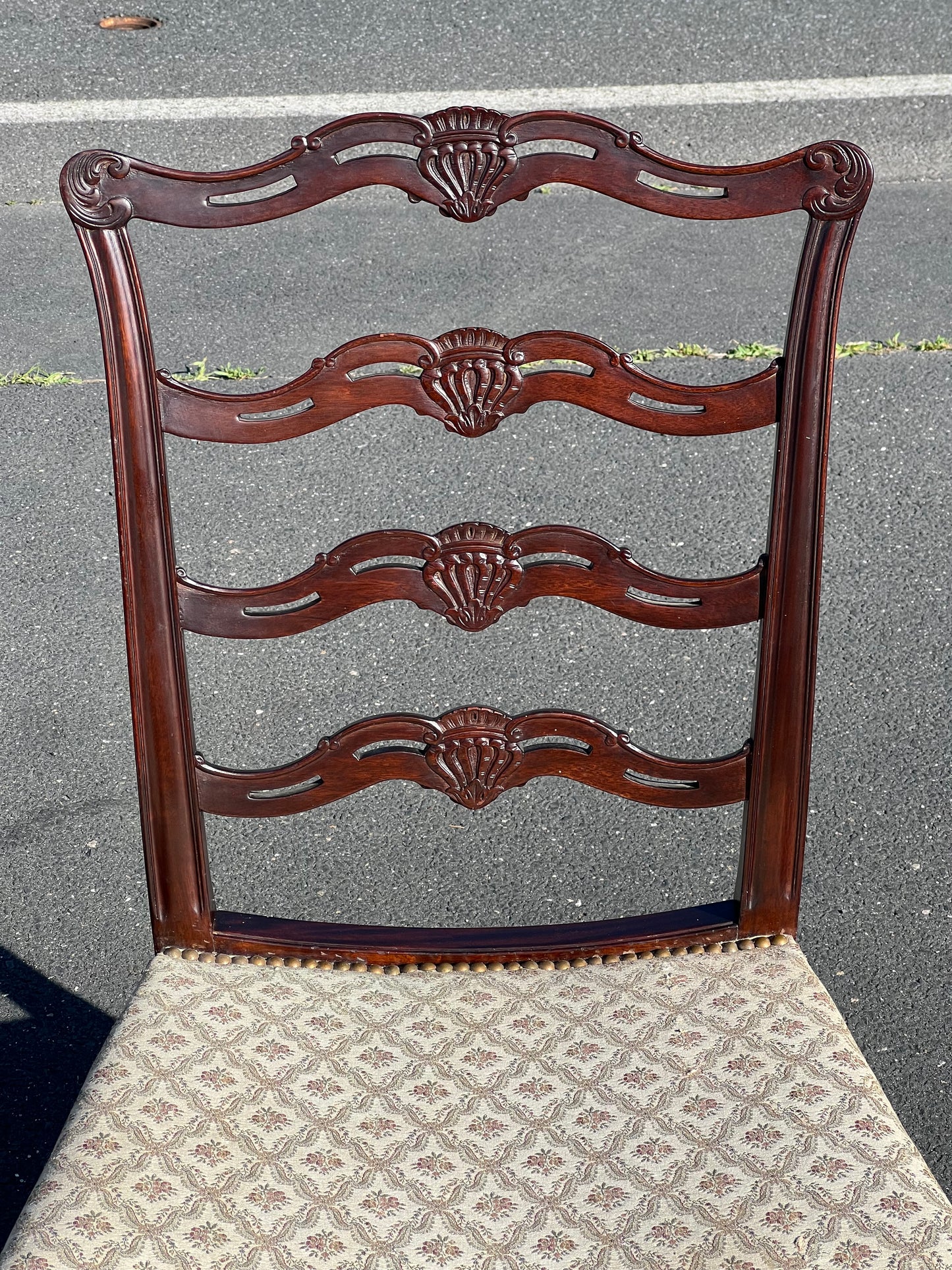 Pair of Chippendale Style Ribbon Back Chairs with Curved Seats