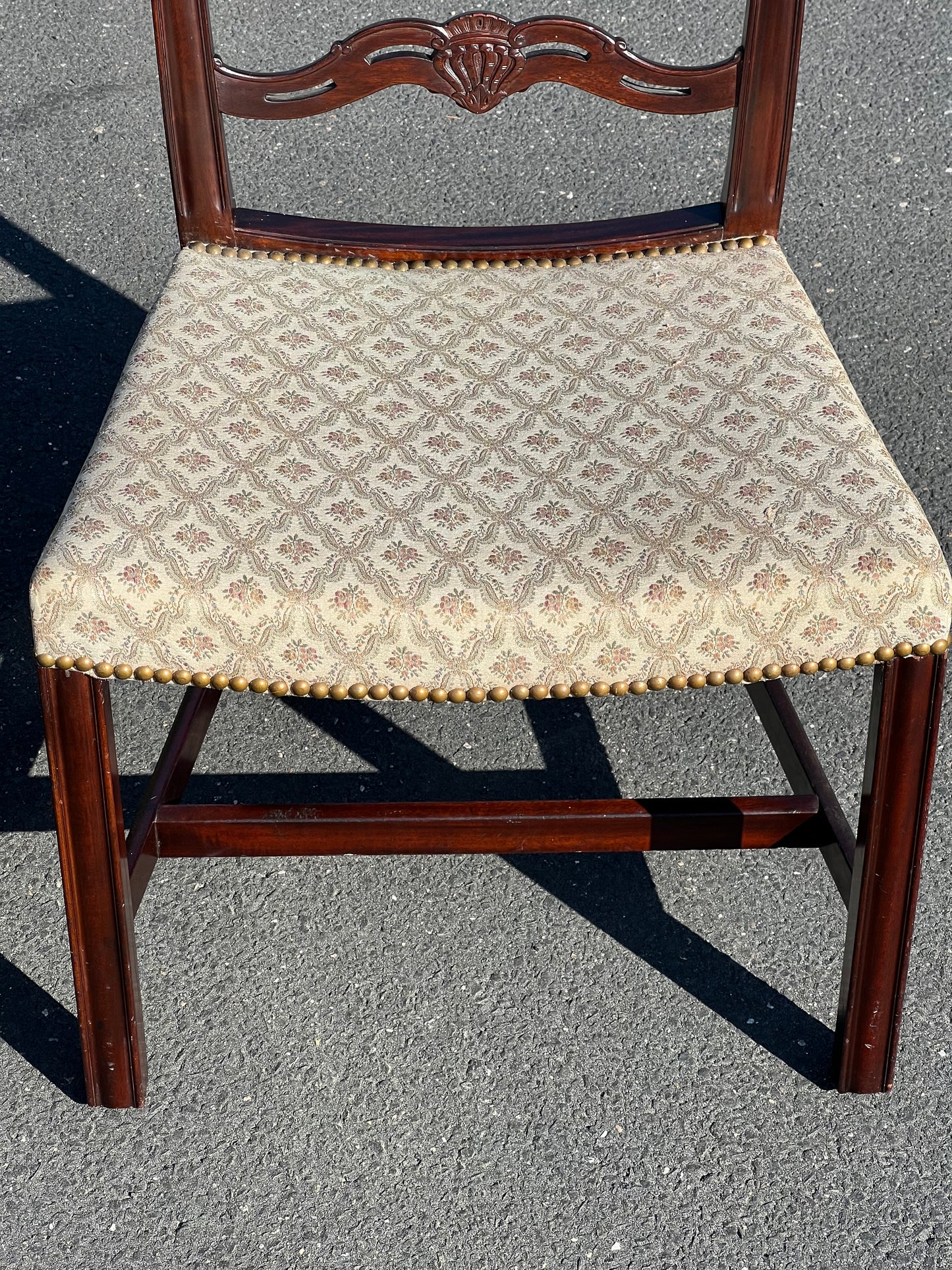 Pair of Chippendale Style Ribbon Back Chairs with Curved Seats