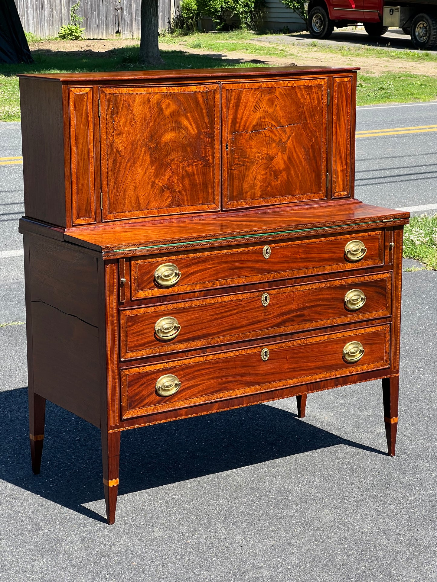 Antique Federal Mahogany and Birdseye Maple Inlaid Blind Door Secretary c. 1830