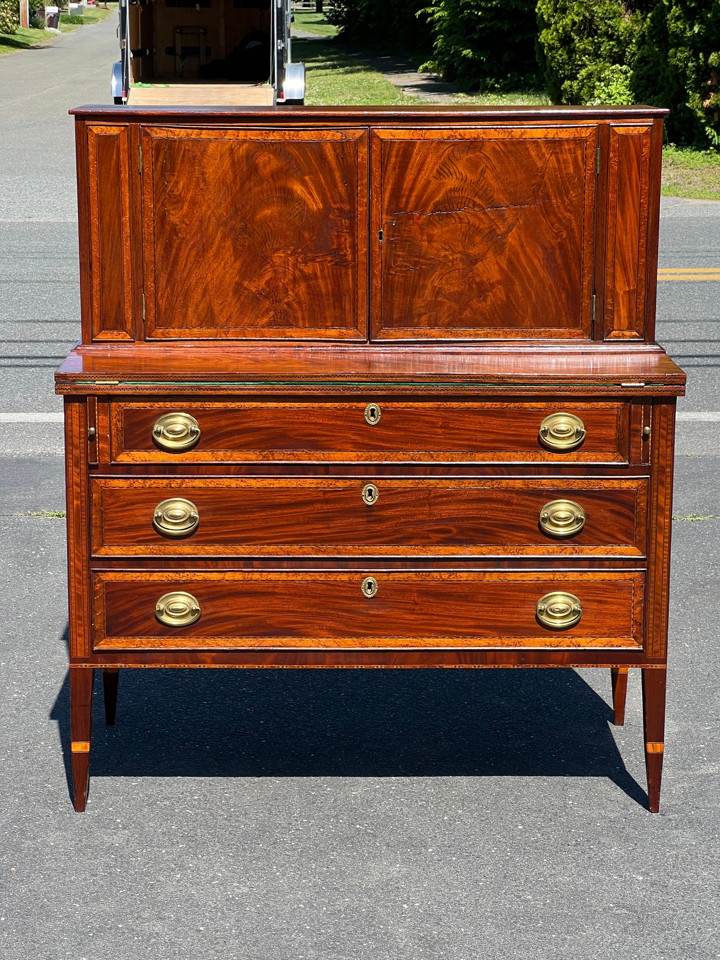 Antique Federal Mahogany and Birdseye Maple Inlaid Blind Door Secretary c. 1830