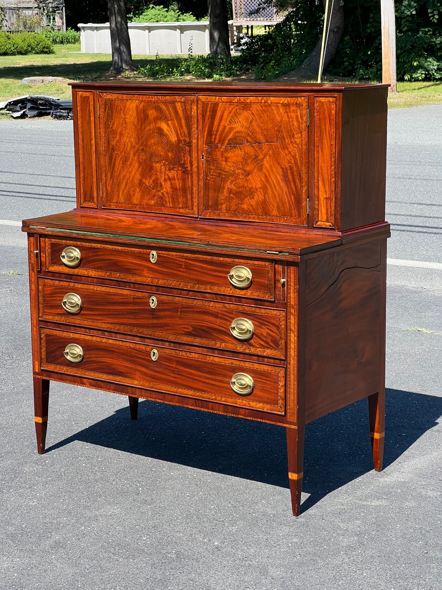 Antique Federal Mahogany and Birdseye Maple Inlaid Blind Door Secretary c. 1830