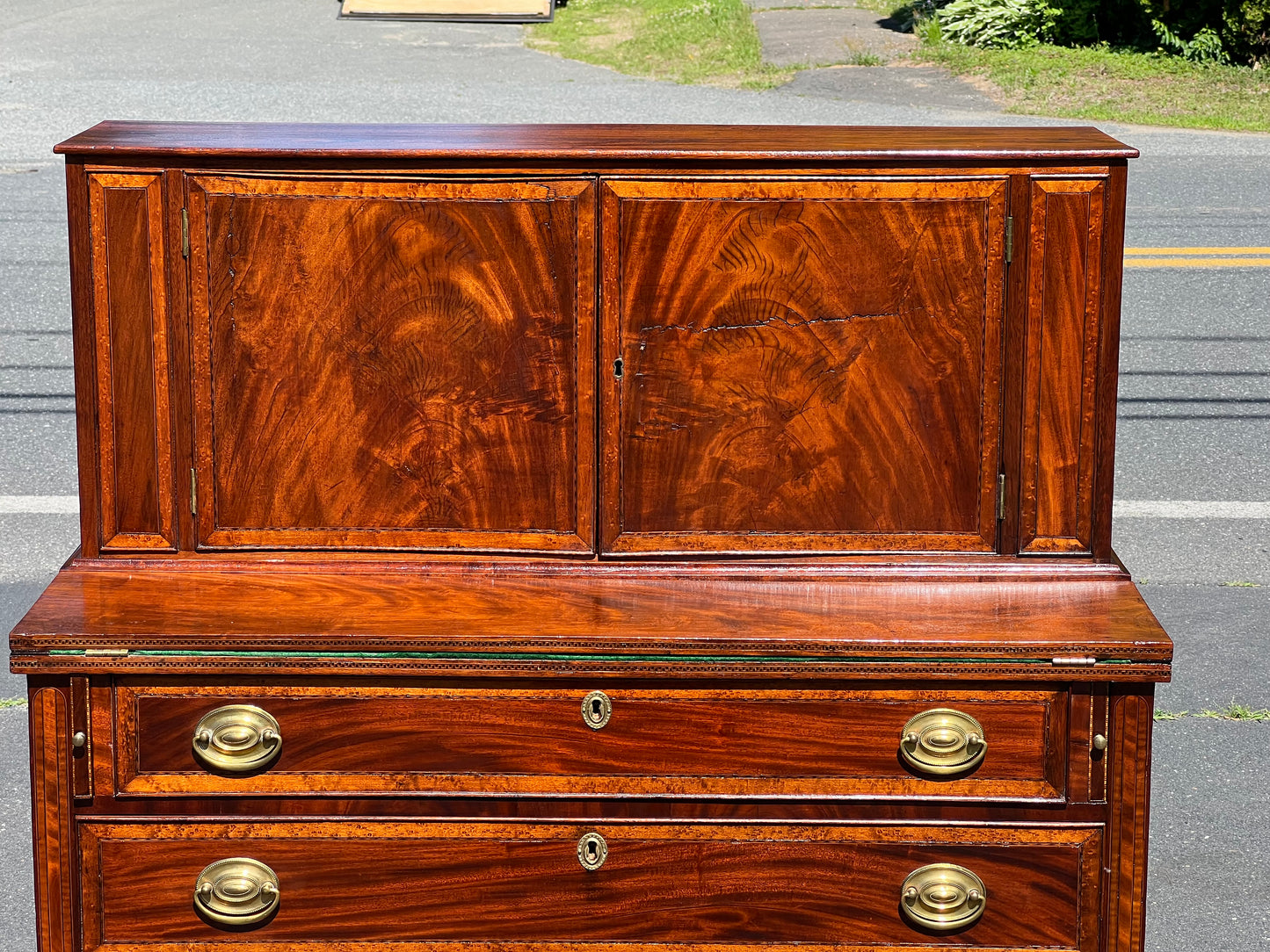 Antique Federal Mahogany and Birdseye Maple Inlaid Blind Door Secretary c. 1830