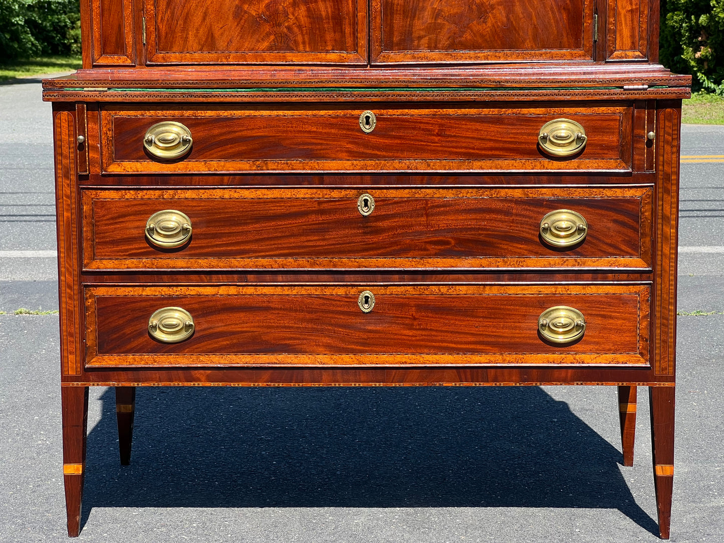 Antique Federal Mahogany and Birdseye Maple Inlaid Blind Door Secretary c. 1830