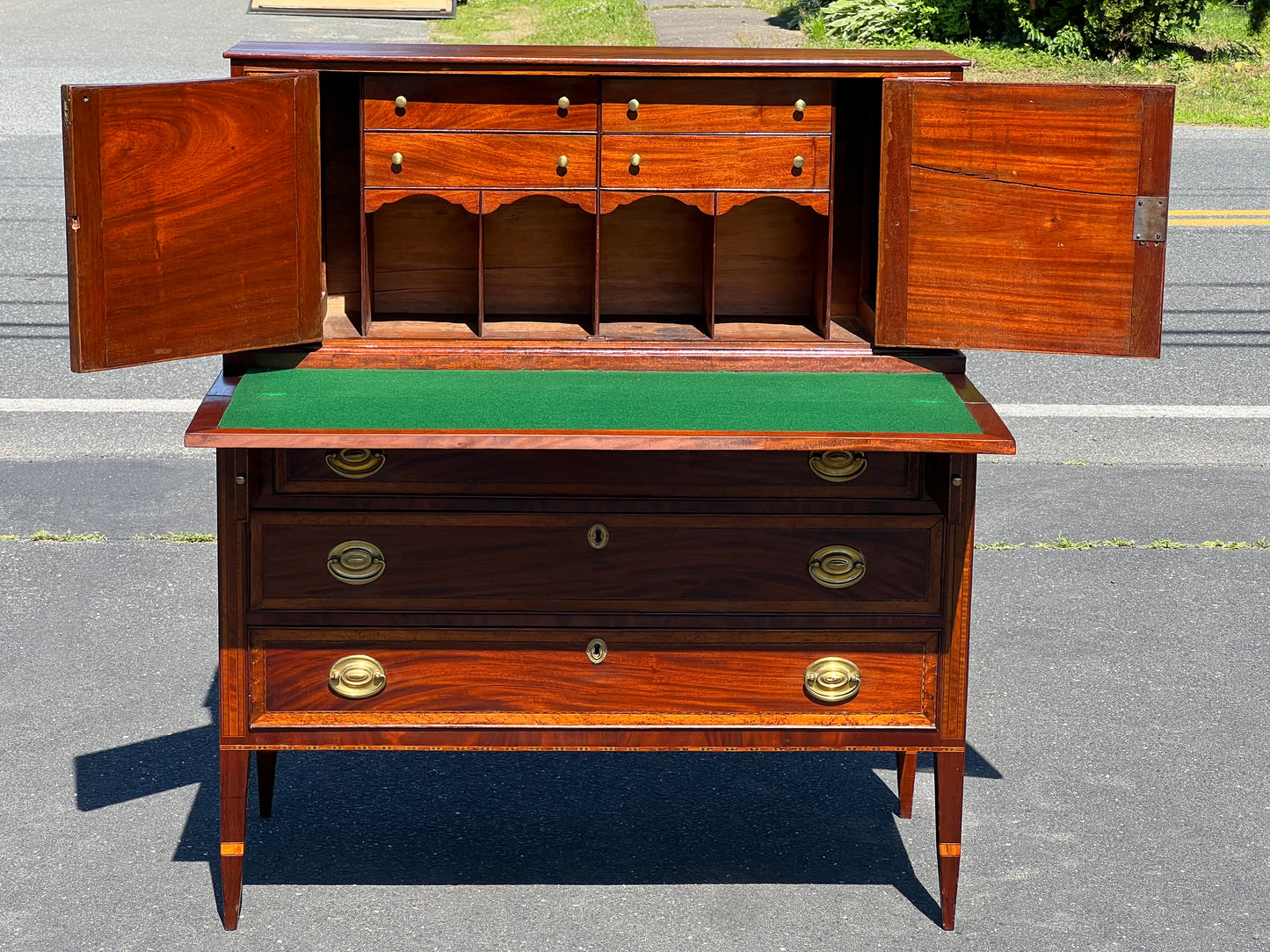 Antique Federal Mahogany and Birdseye Maple Inlaid Blind Door Secretary c. 1830