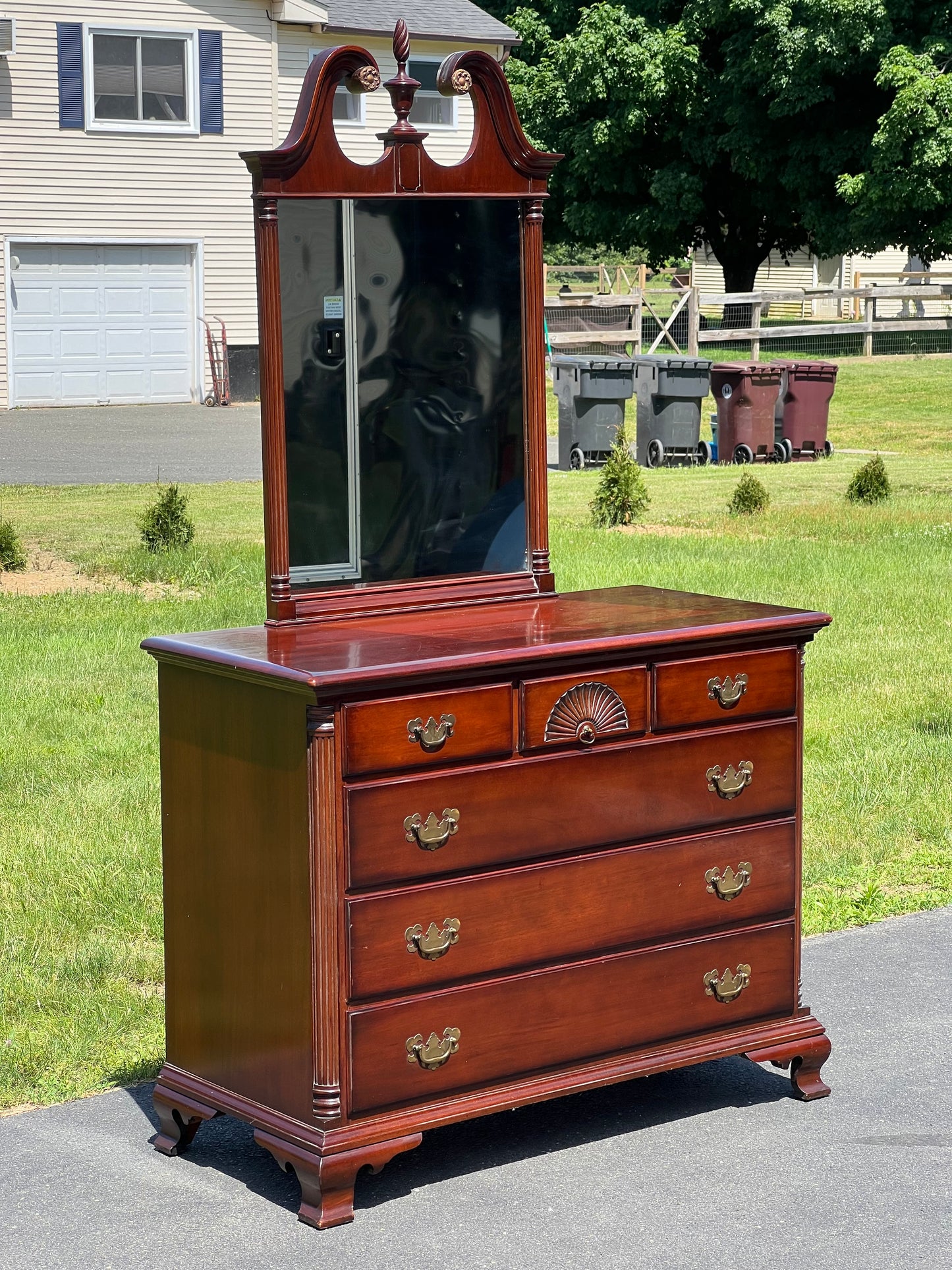 Vintage Solid Mahogany Dresser with Mirror by Kling