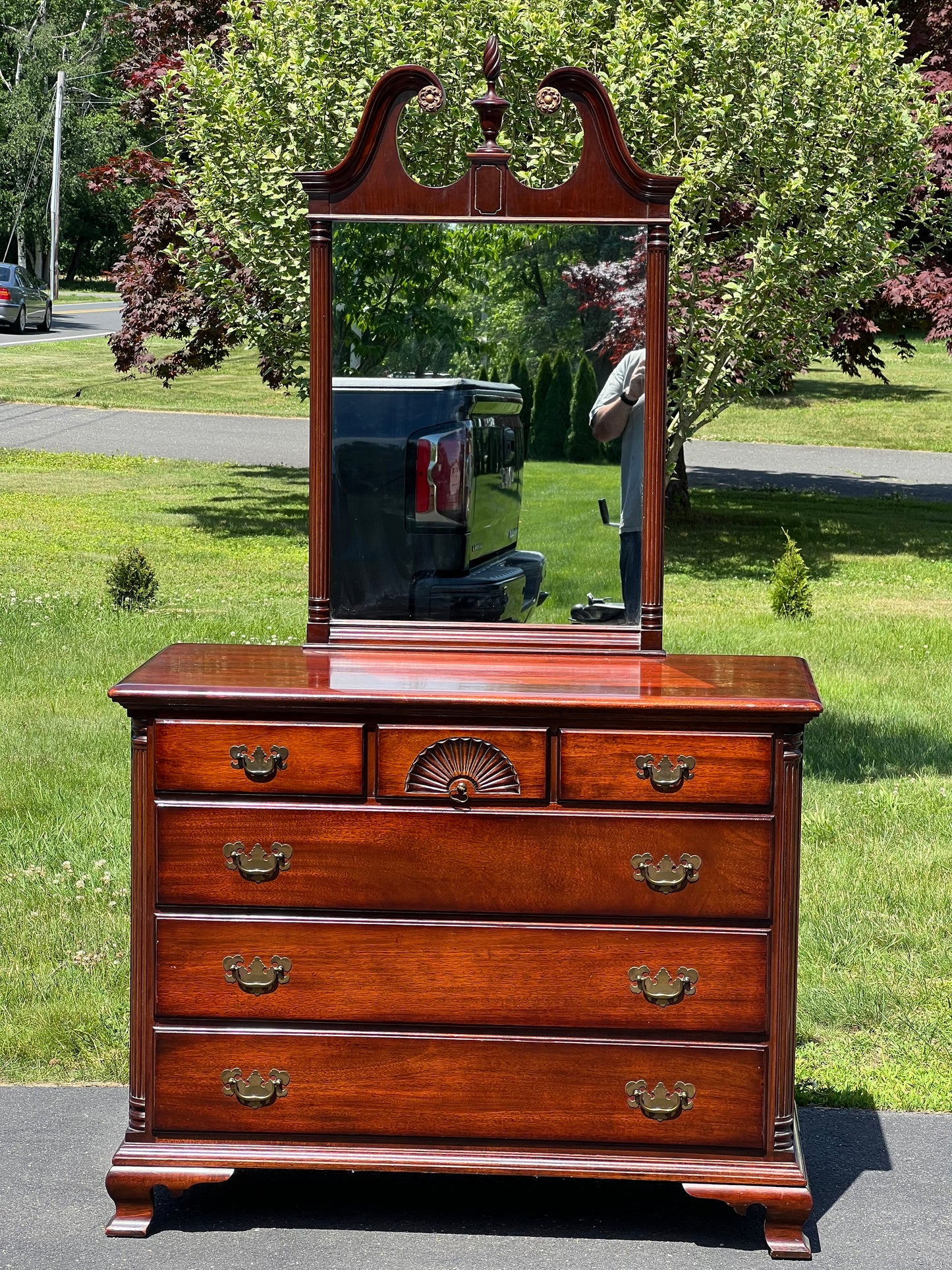 Vintage Solid Mahogany Dresser with Mirror by Kling