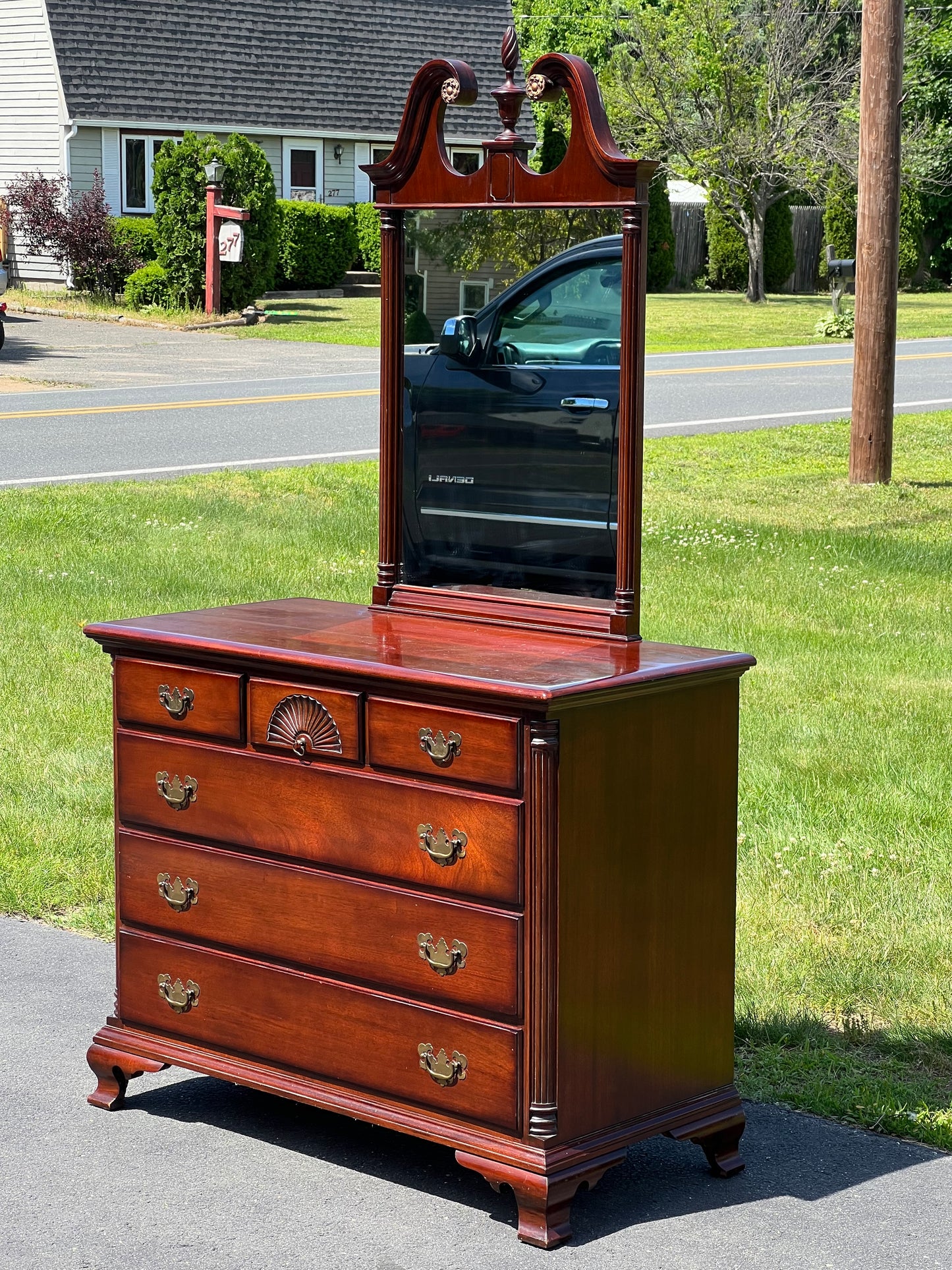 Vintage Solid Mahogany Dresser with Mirror by Kling