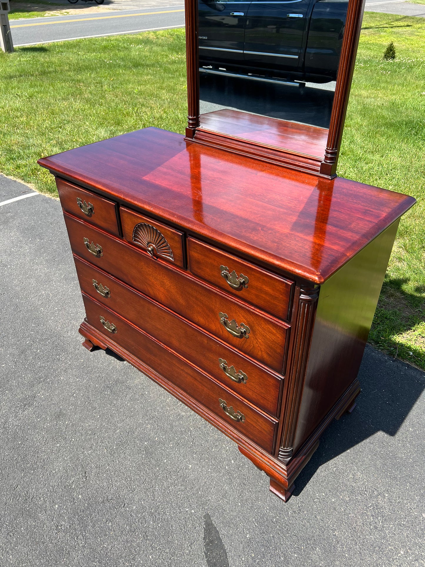 Vintage Solid Mahogany Dresser with Mirror by Kling