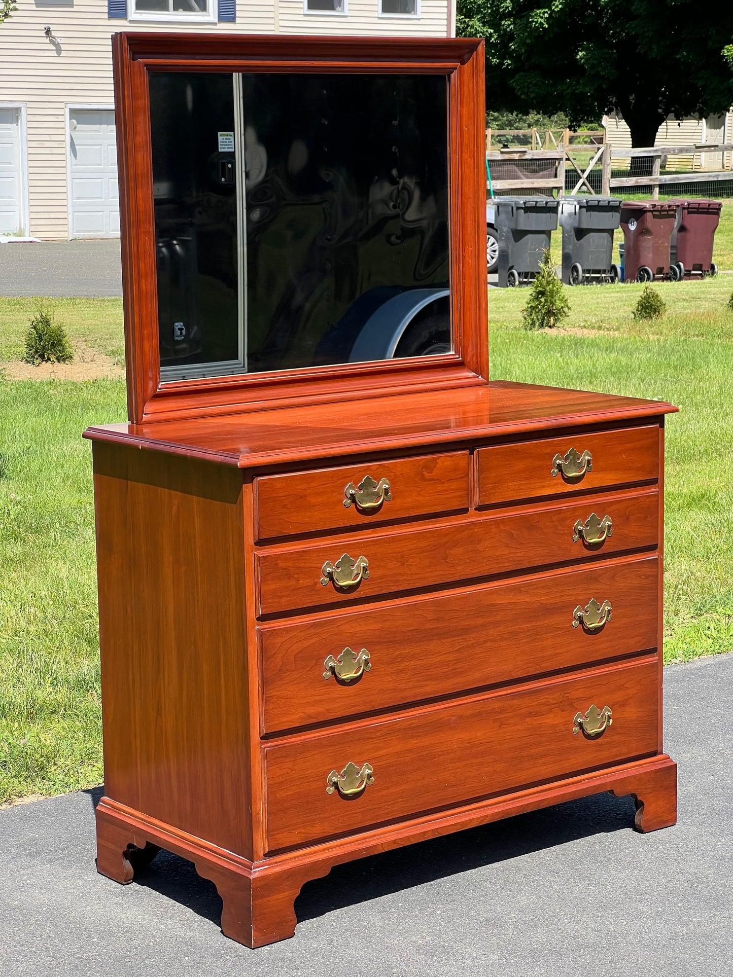 Vintage Solid Black Cherry Dresser with Mirror by Henkel Harris