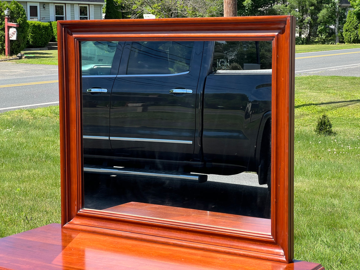 Vintage Solid Black Cherry Dresser with Mirror by Henkel Harris