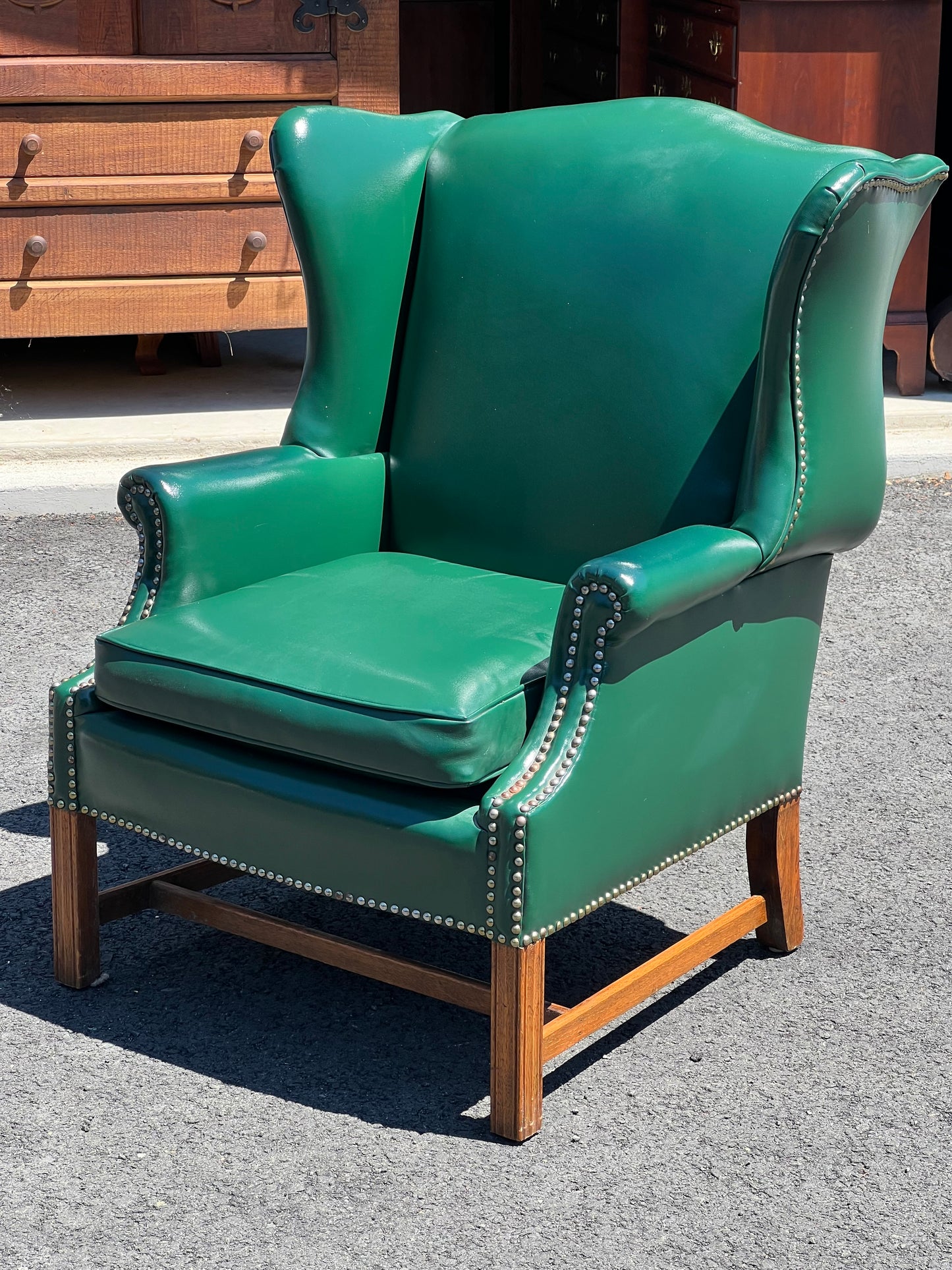 Vintage Chippendale Style Green Wingback Living Room Chair