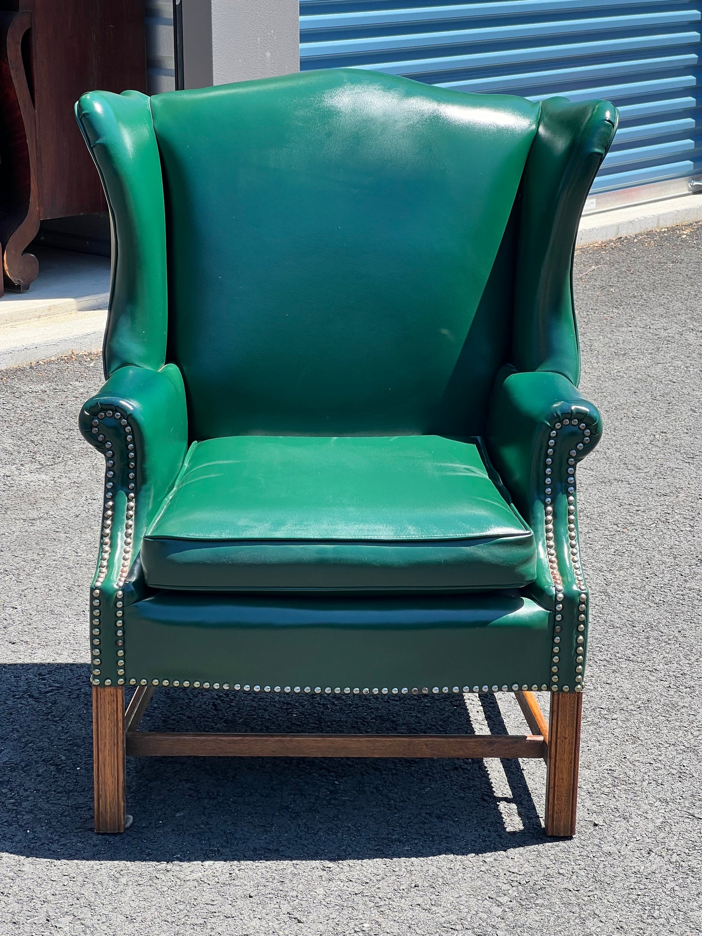 Vintage Chippendale Style Green Wingback Living Room Chair