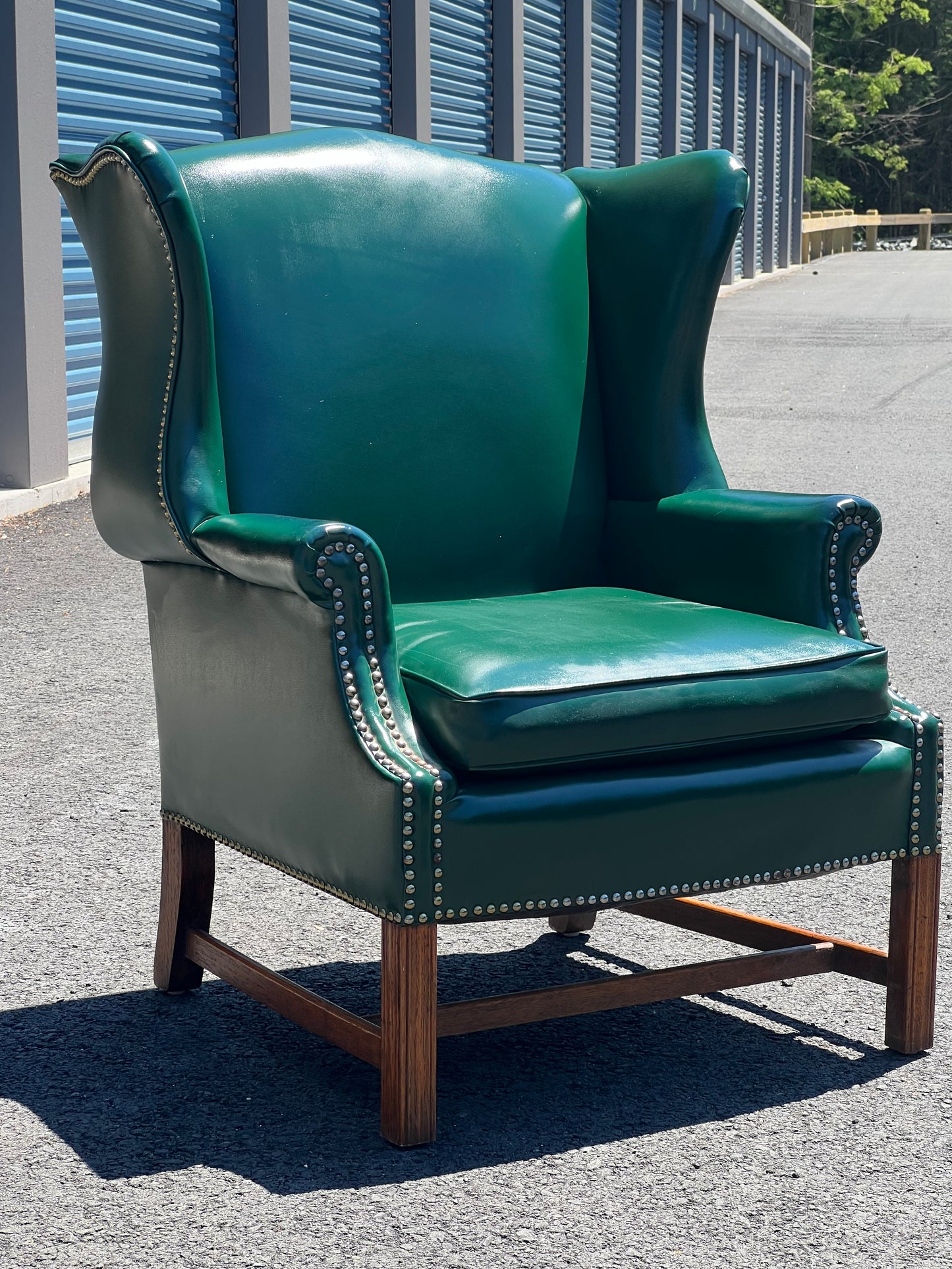 Vintage Chippendale Style Green Wingback Living Room Chair