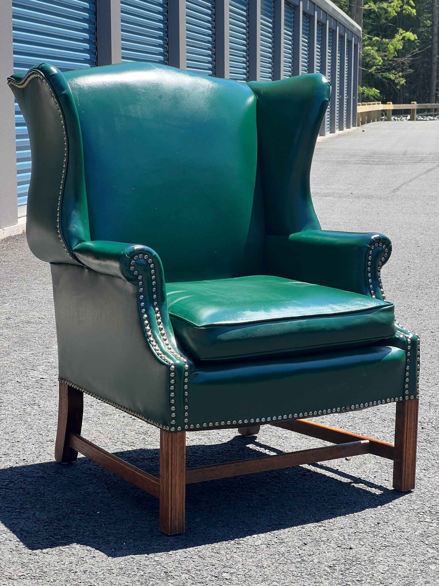 Vintage Chippendale Style Green Wingback Living Room Chair