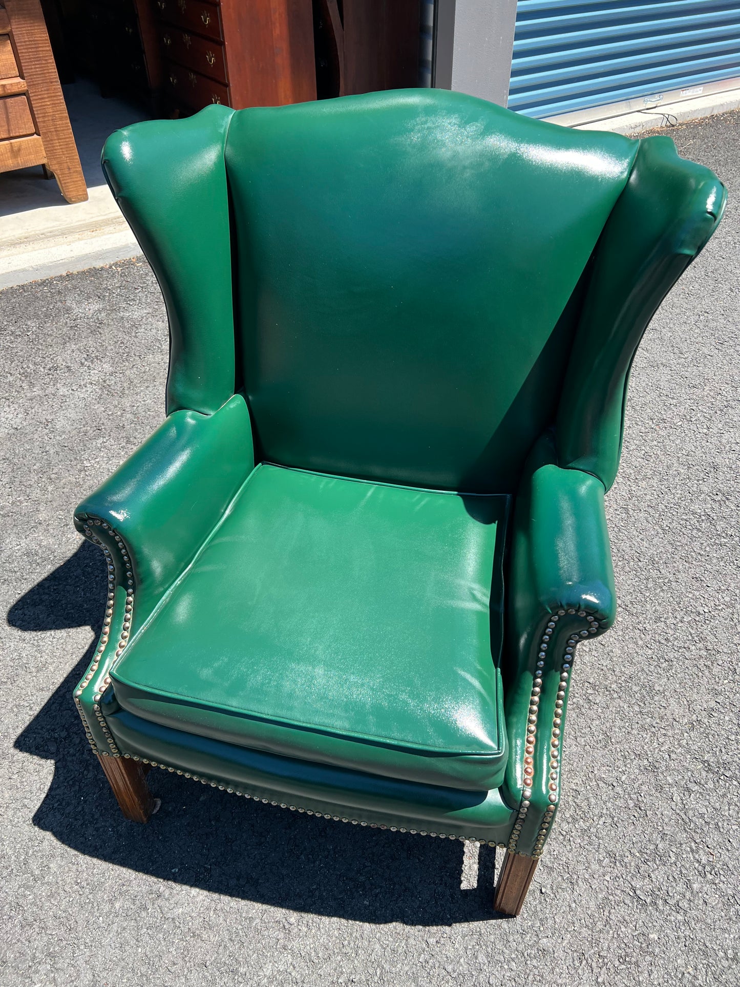 Vintage Chippendale Style Green Wingback Living Room Chair