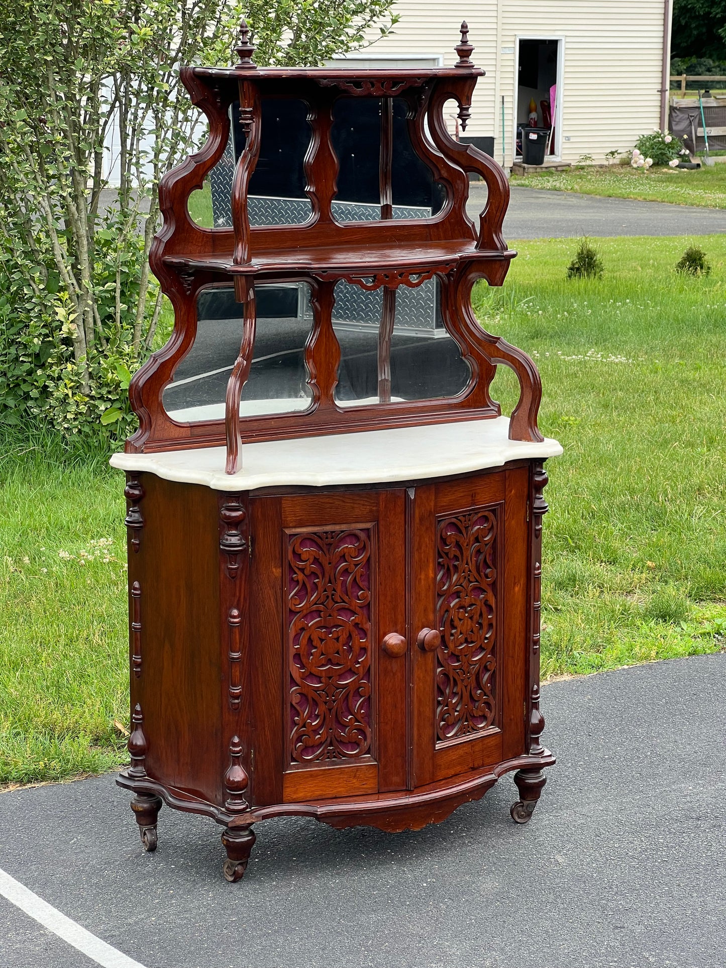 Antique Victorian Rococo Revival Marble Top Etagere