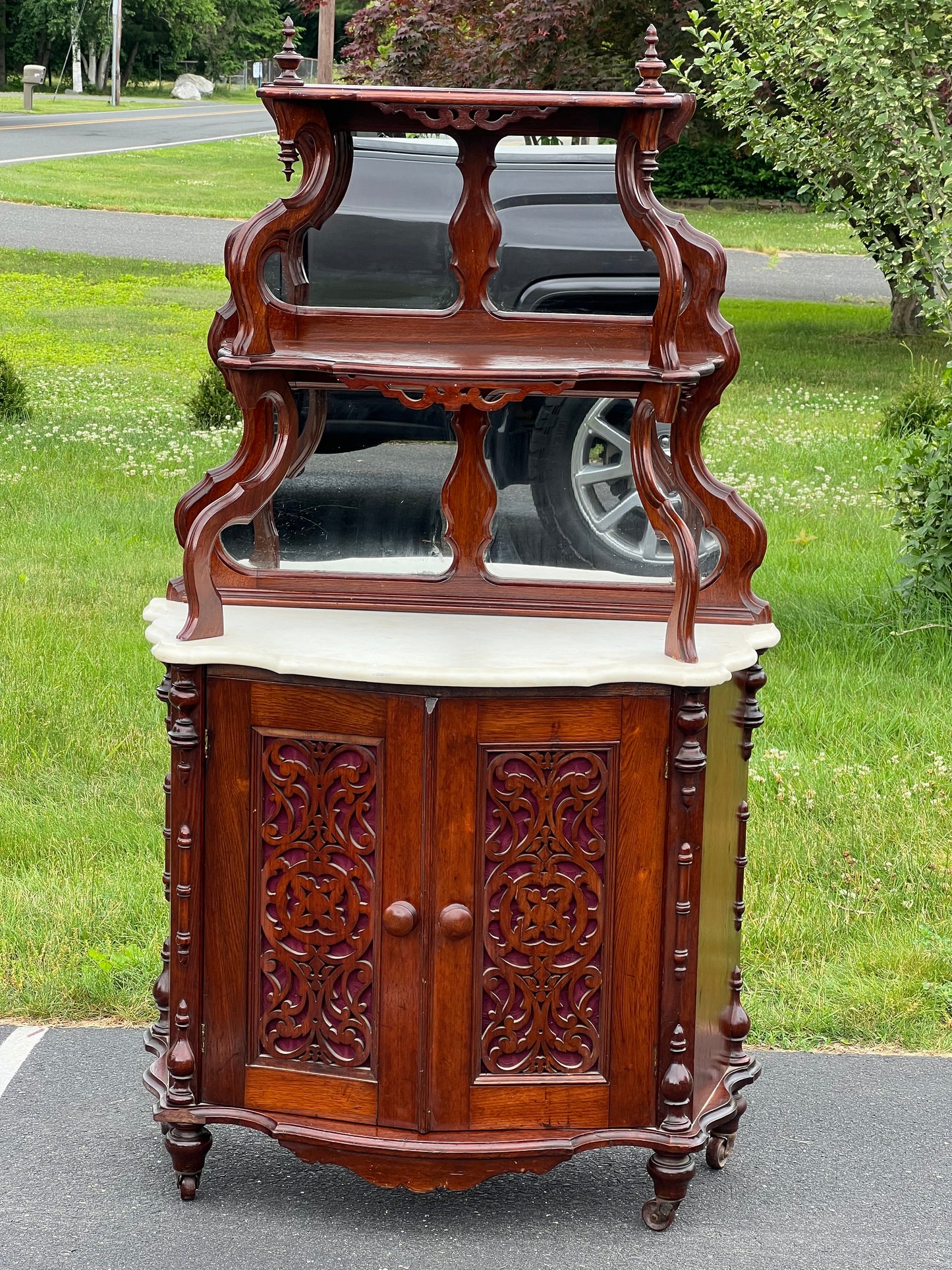 Antique Victorian Rococo Revival Marble Top Etagere