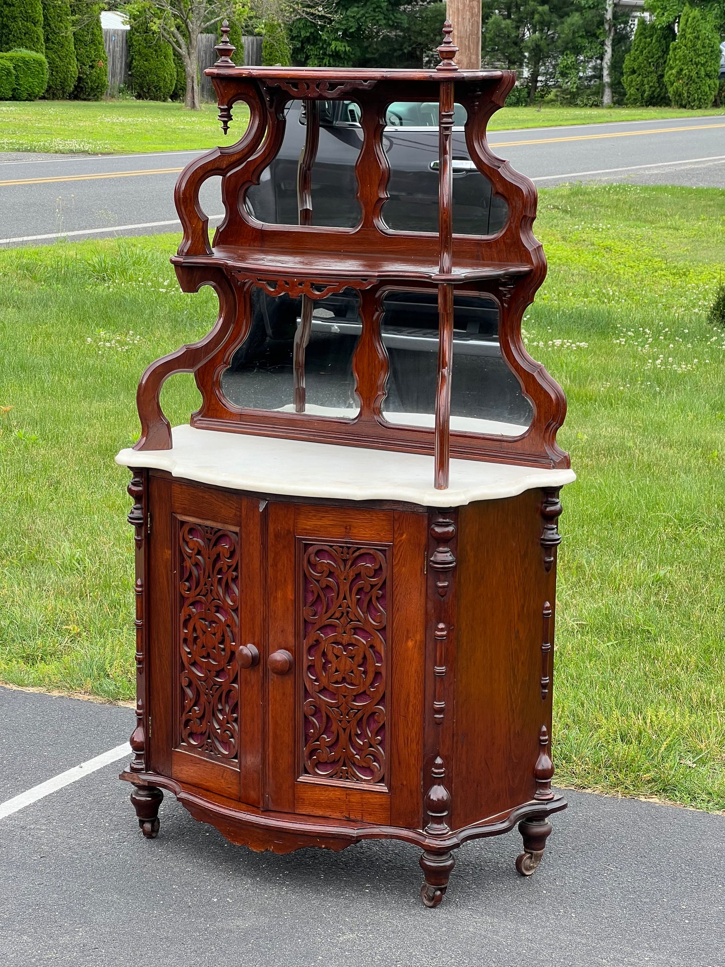 Antique Victorian Rococo Revival Marble Top Etagere