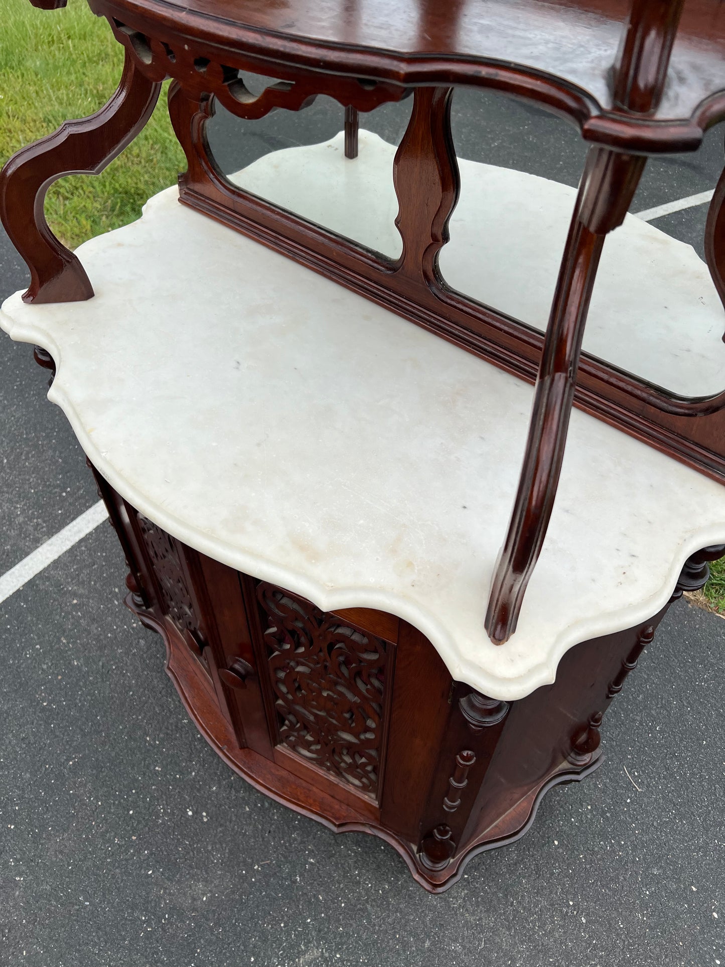 Antique Victorian Rococo Revival Marble Top Etagere