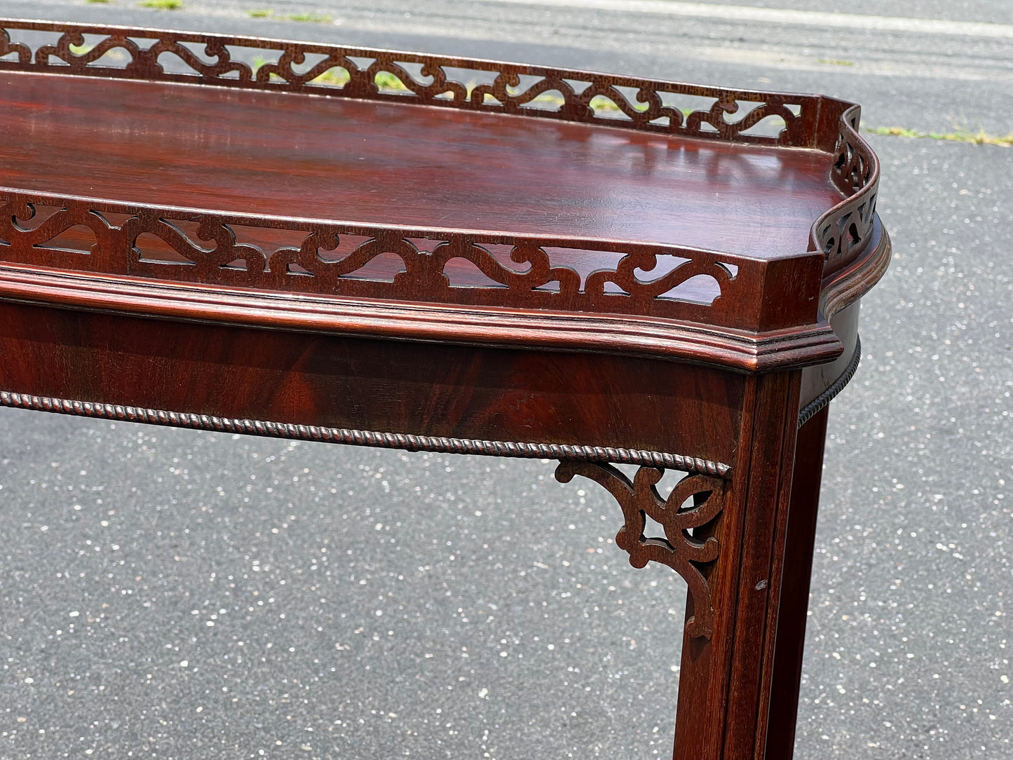 Pair Vintage Flame Mahogany Chippendale Style End Tables