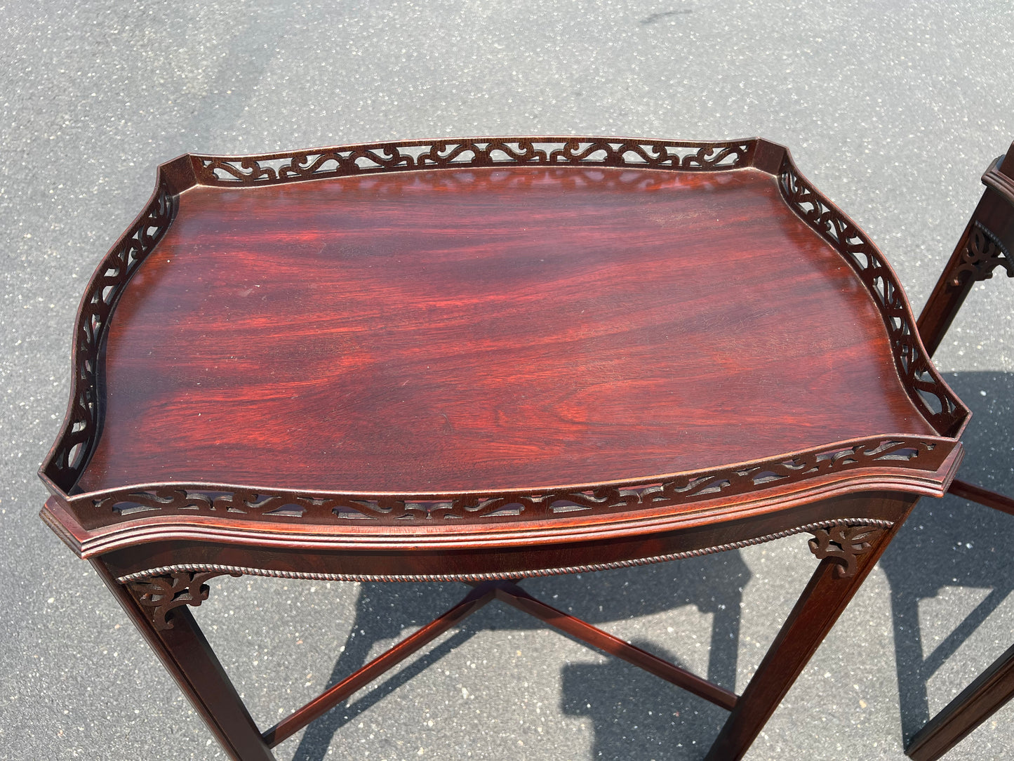 Pair Vintage Flame Mahogany Chippendale Style End Tables