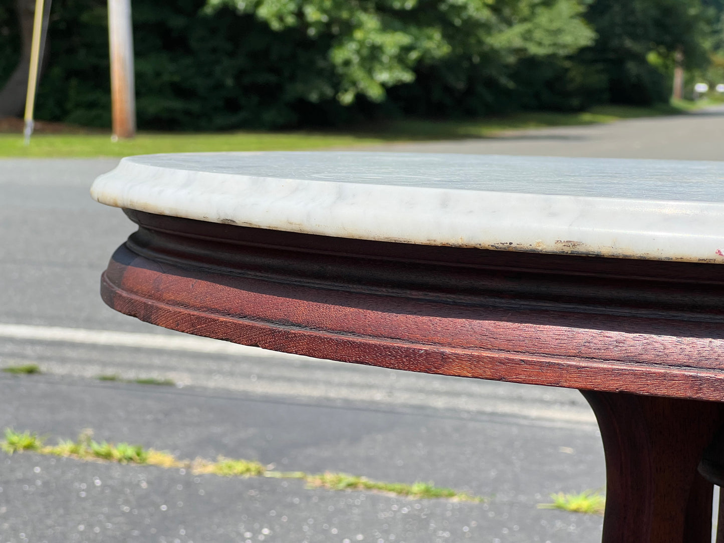 Antique Victorian Rococo Revival Oval Marble Top End Table c. 1860