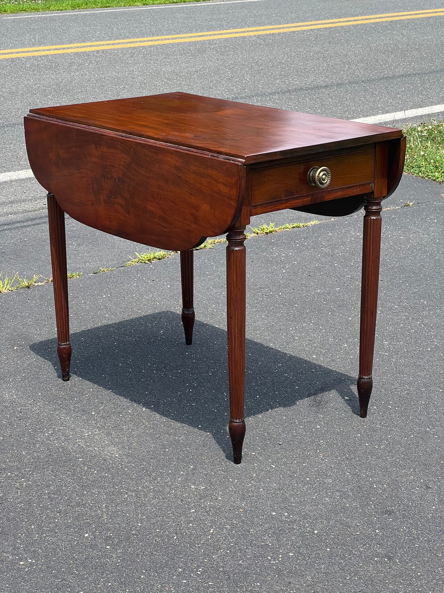 Antique American Federal Period Mahogany One Drawer Drop Leaf Table c. 1830