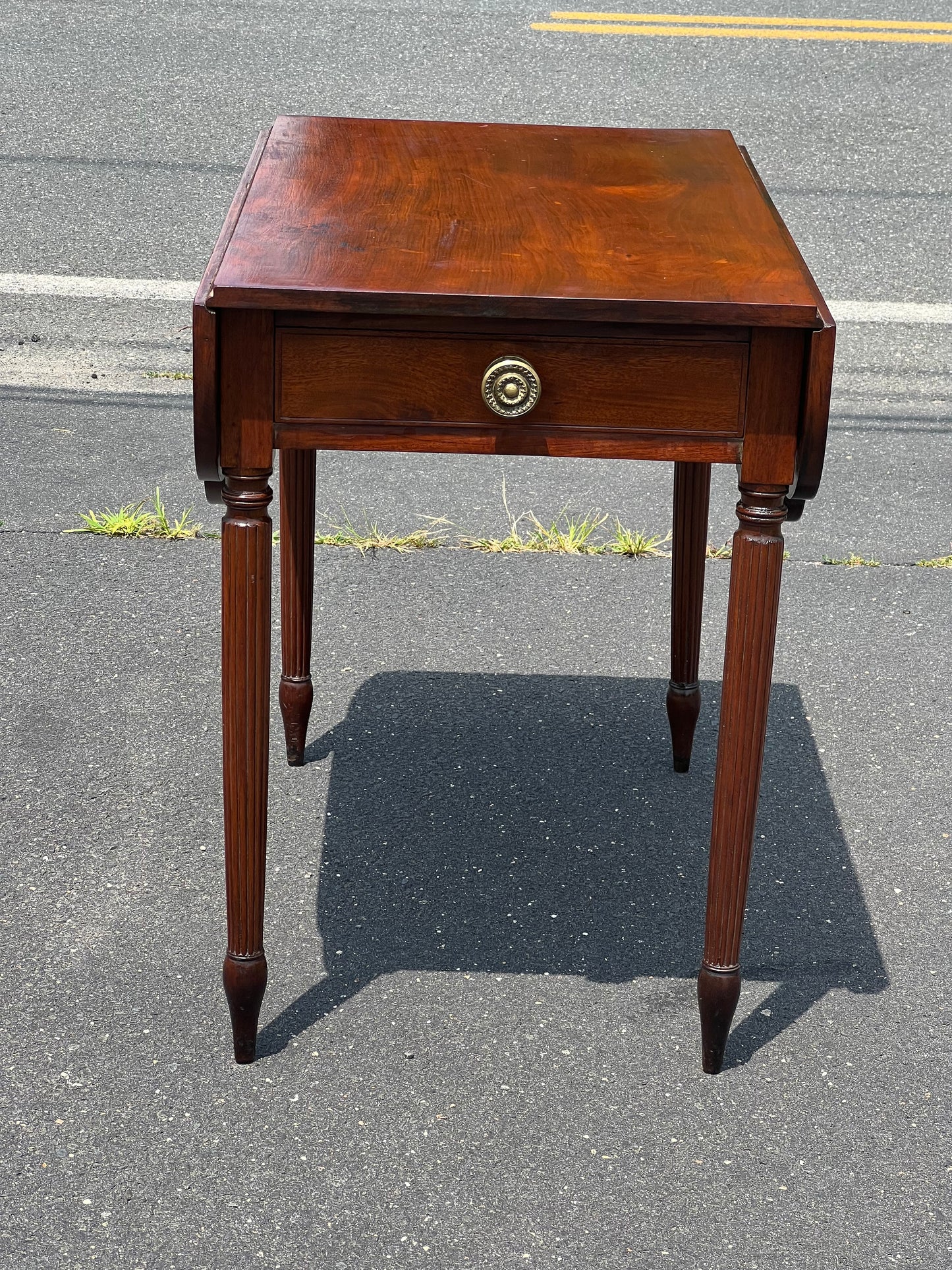 Antique American Federal Period Mahogany One Drawer Drop Leaf Table c. 1830