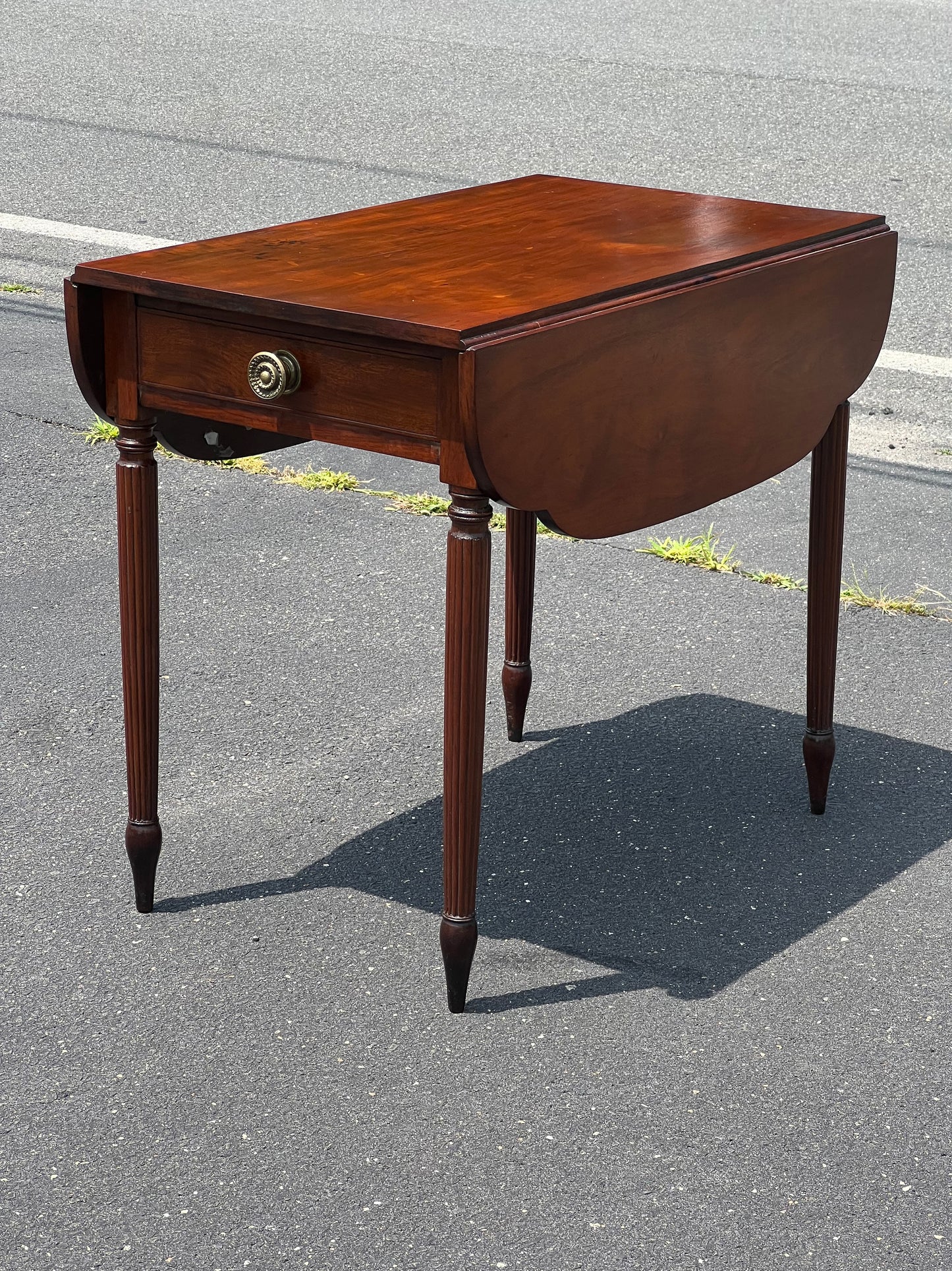 Antique American Federal Period Mahogany One Drawer Drop Leaf Table c. 1830