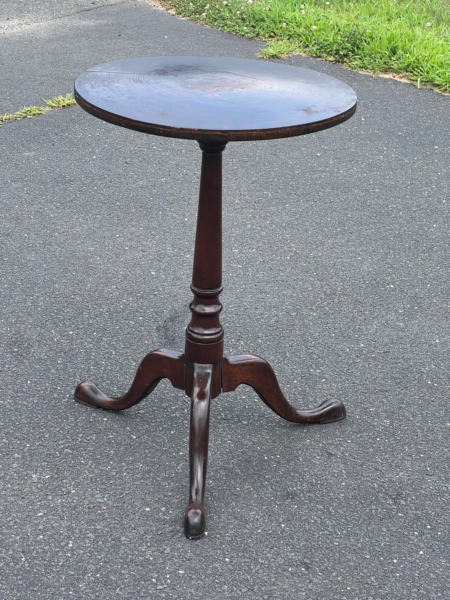 Antique Queen Anne Snake Foot Candle Stand with Old Growth Cookie Top