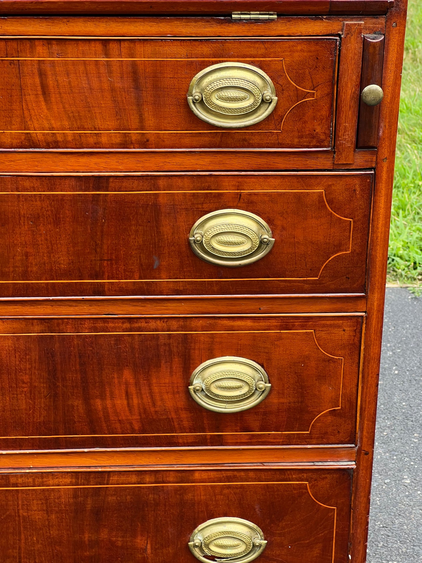 Antique Federal Period Mahogany Slant Front Secretary with Satinwood and Ebony Inlay c. 1800