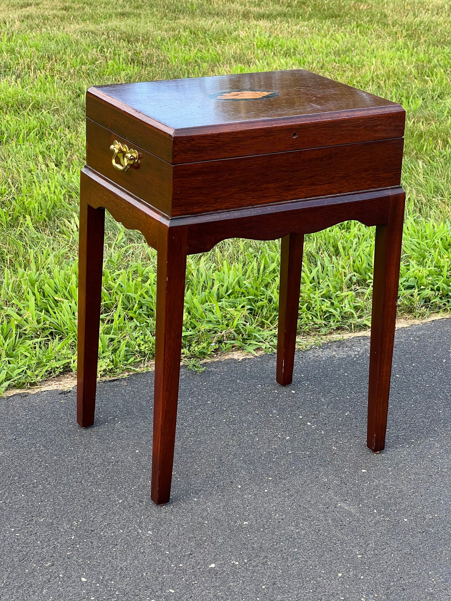 Vintage Mahogany Box on Stand with Conch Inlay