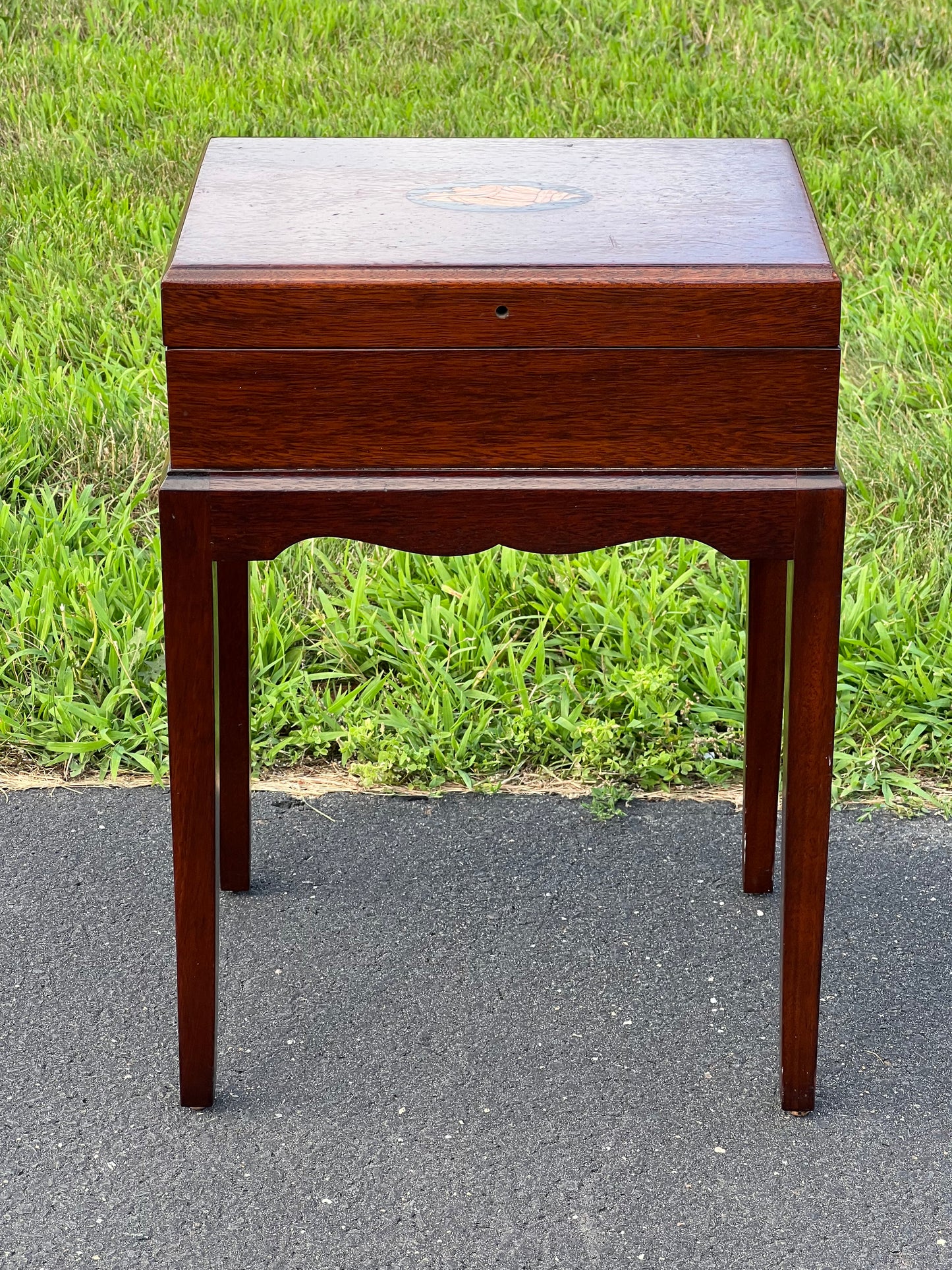 Vintage Mahogany Box on Stand with Conch Inlay