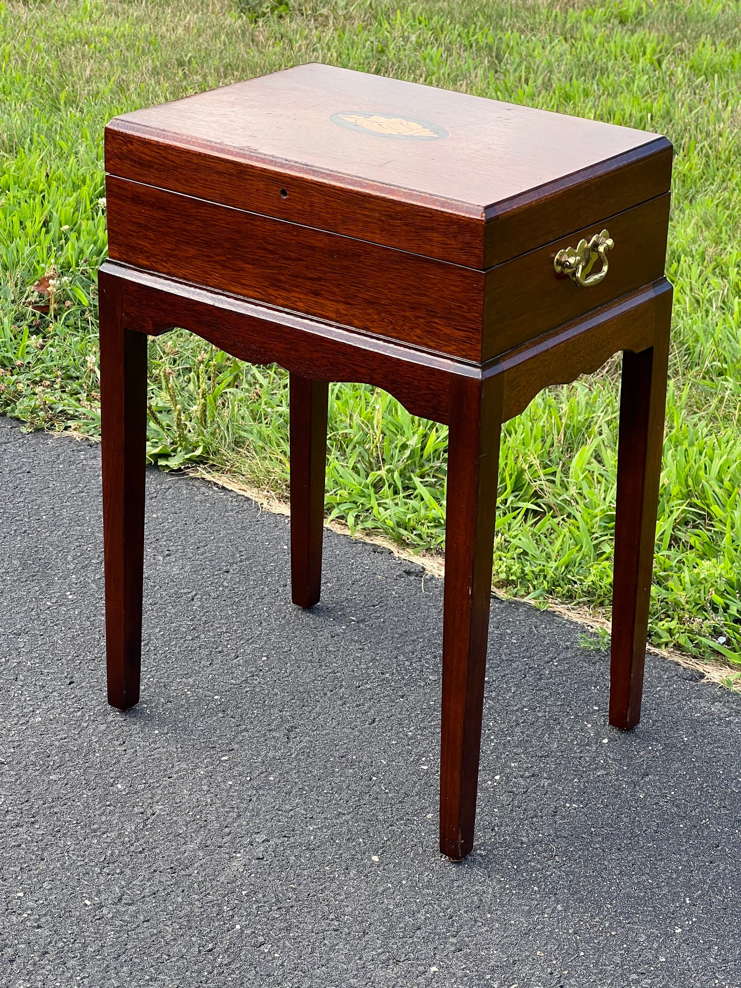 Vintage Mahogany Box on Stand with Conch Inlay